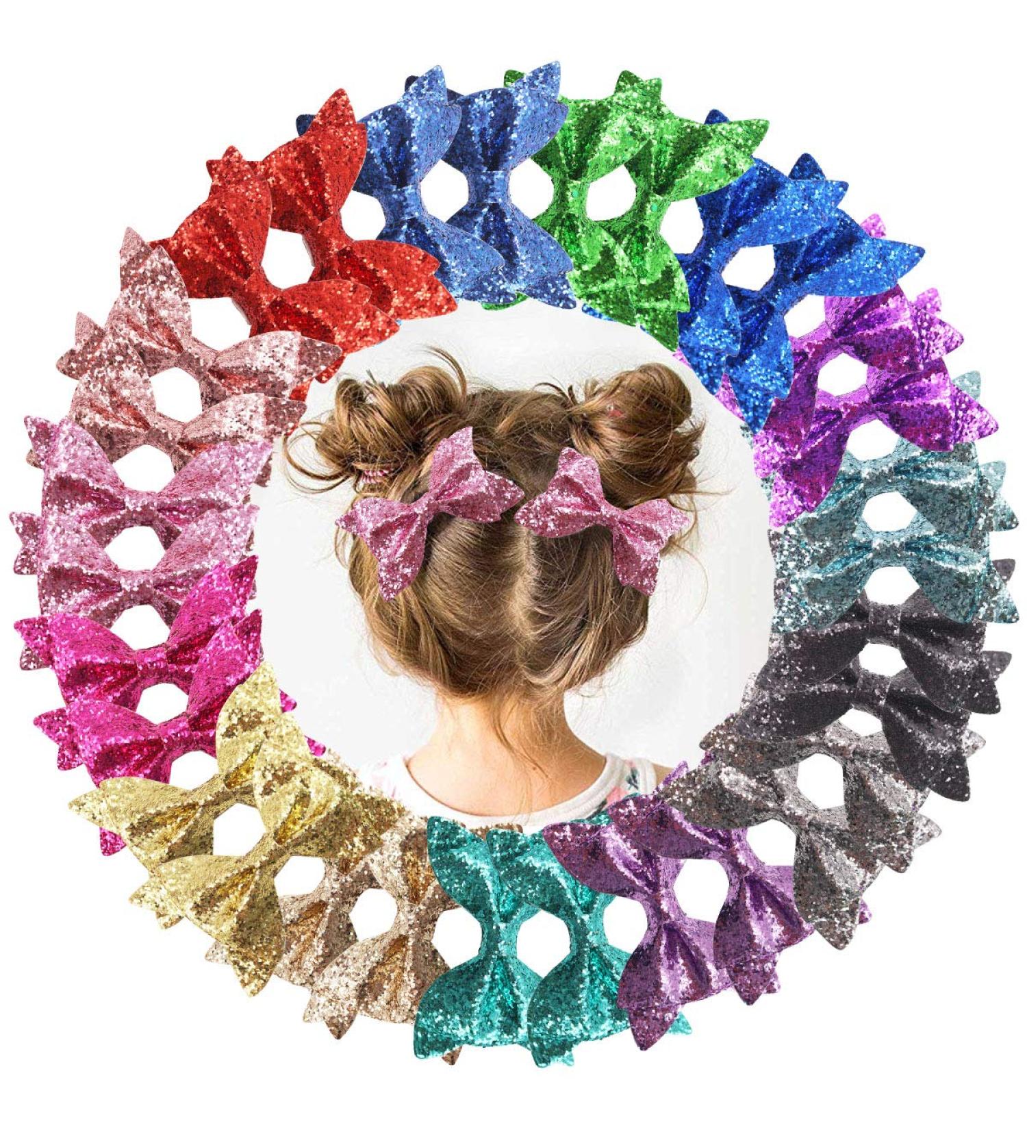 DeD 30 Pieces 4.5 Inch Glitter Hair Bows Clips for Girls - Sparkly Sequins Alligator Clips (15 Pair) - Perfect for Baby Girls, Teens, and Toddlers - Buy Online on GoSupps.com