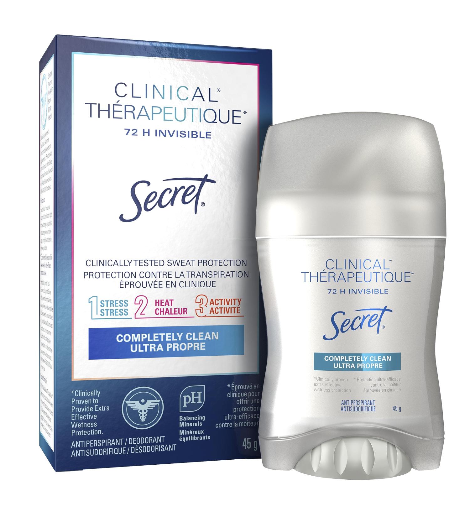 Secret Clinical Strength Invisible Solid Antiperspirant and Deodorant Completely Clean 45 g - Buy Online on GoSupps.com