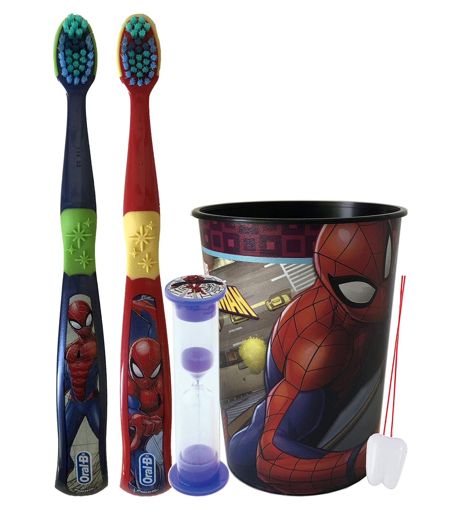 Spiderman 4-Piece Toothbrush Set with Timer, Mouthwash Cup, Gift Bag, and Tooth Saver Necklace - Buy Online on GoSupps.com