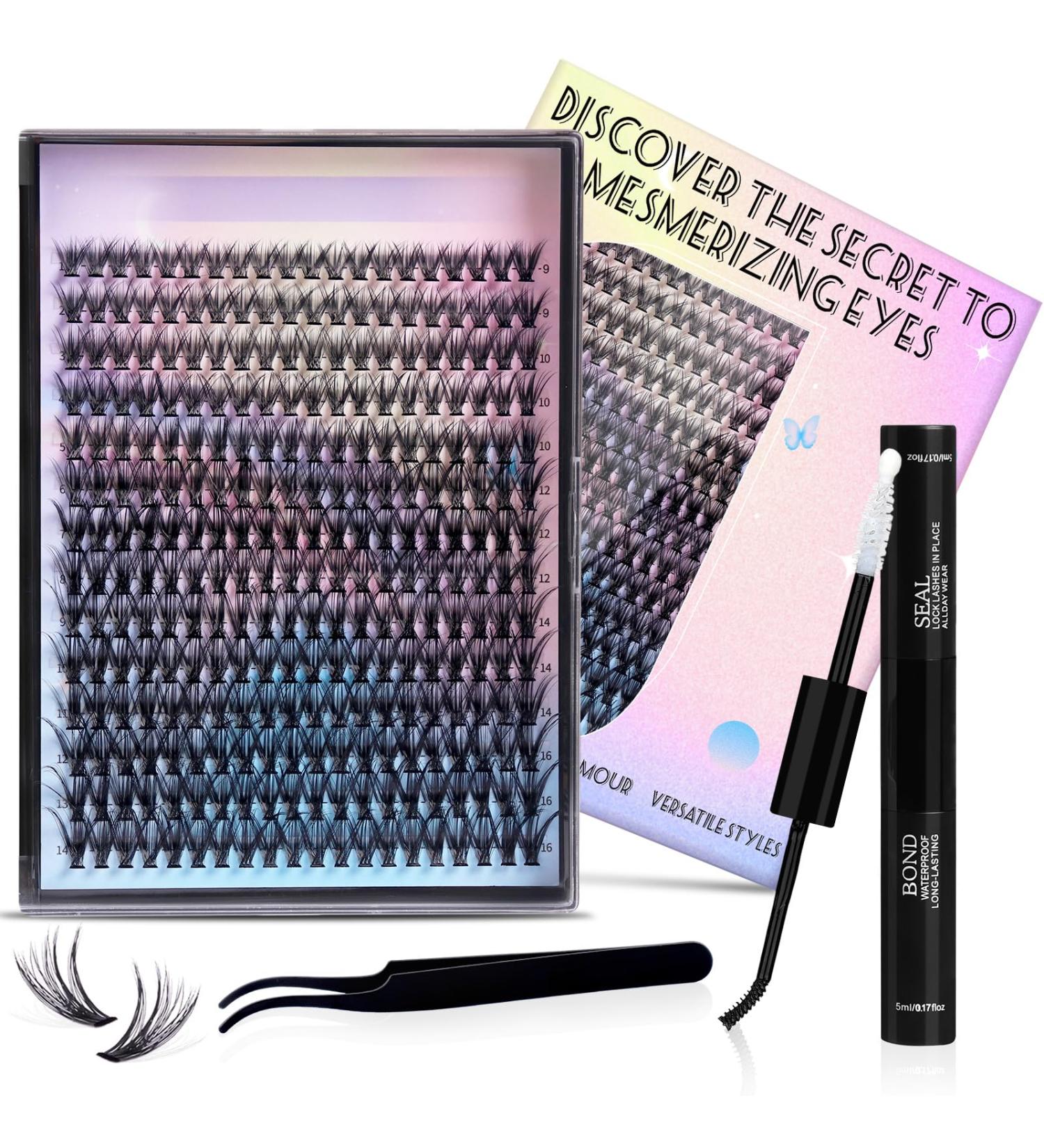 DIY Lash Clusters - 280Pcs Natural Look Waterproof Extensions | 40D-0.07-D Curl Cat Eye Kit with Tweezers | Easy Application for Stunning Lashes - Buy Online on GoSupps.com