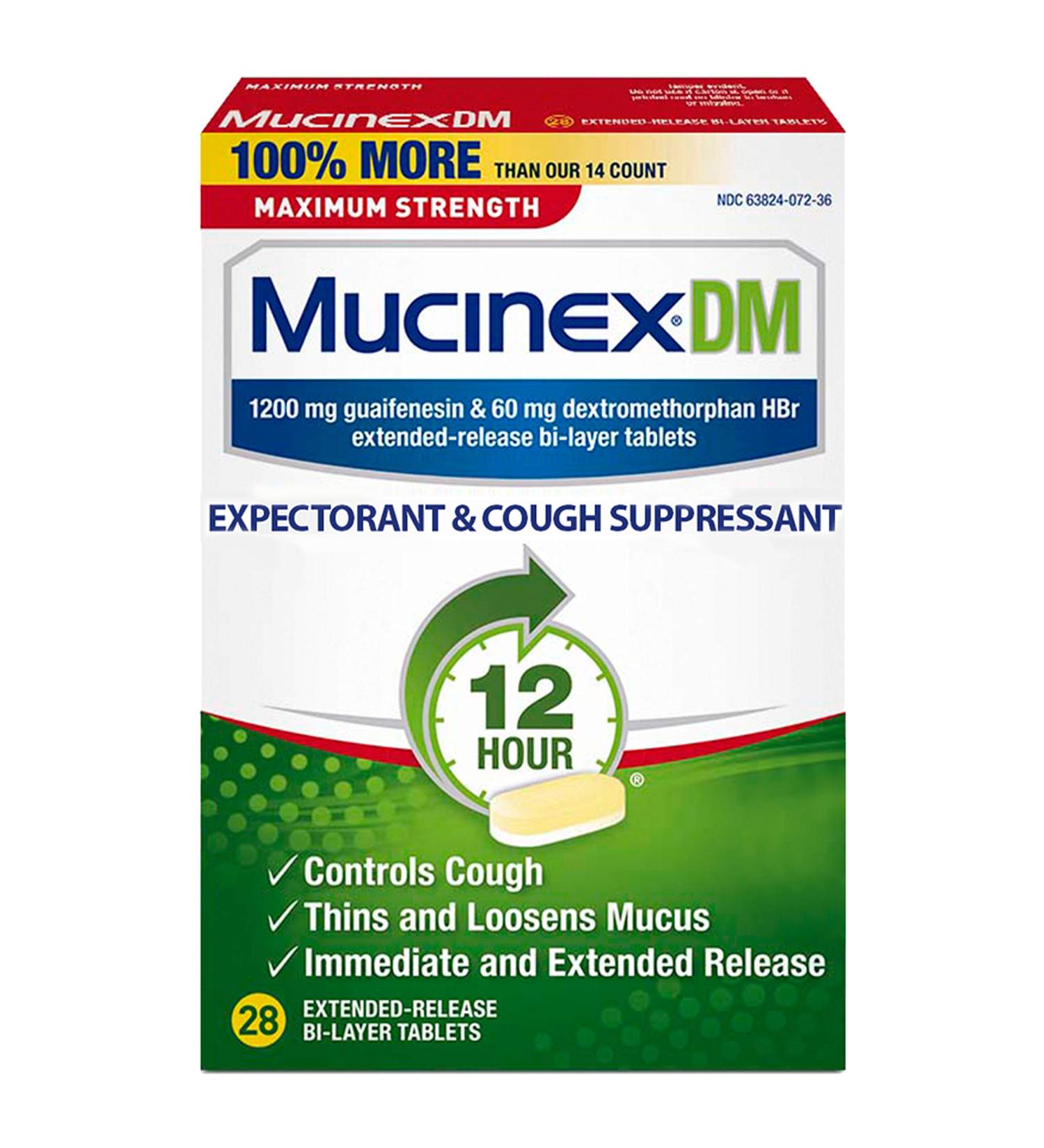 Mucinex DM Maximum Strength 12 Hour Tablets - 28ct | Chest Congestion Relief | Wet and Dry Cough Suppressant - Buy Online on GoSupps.com