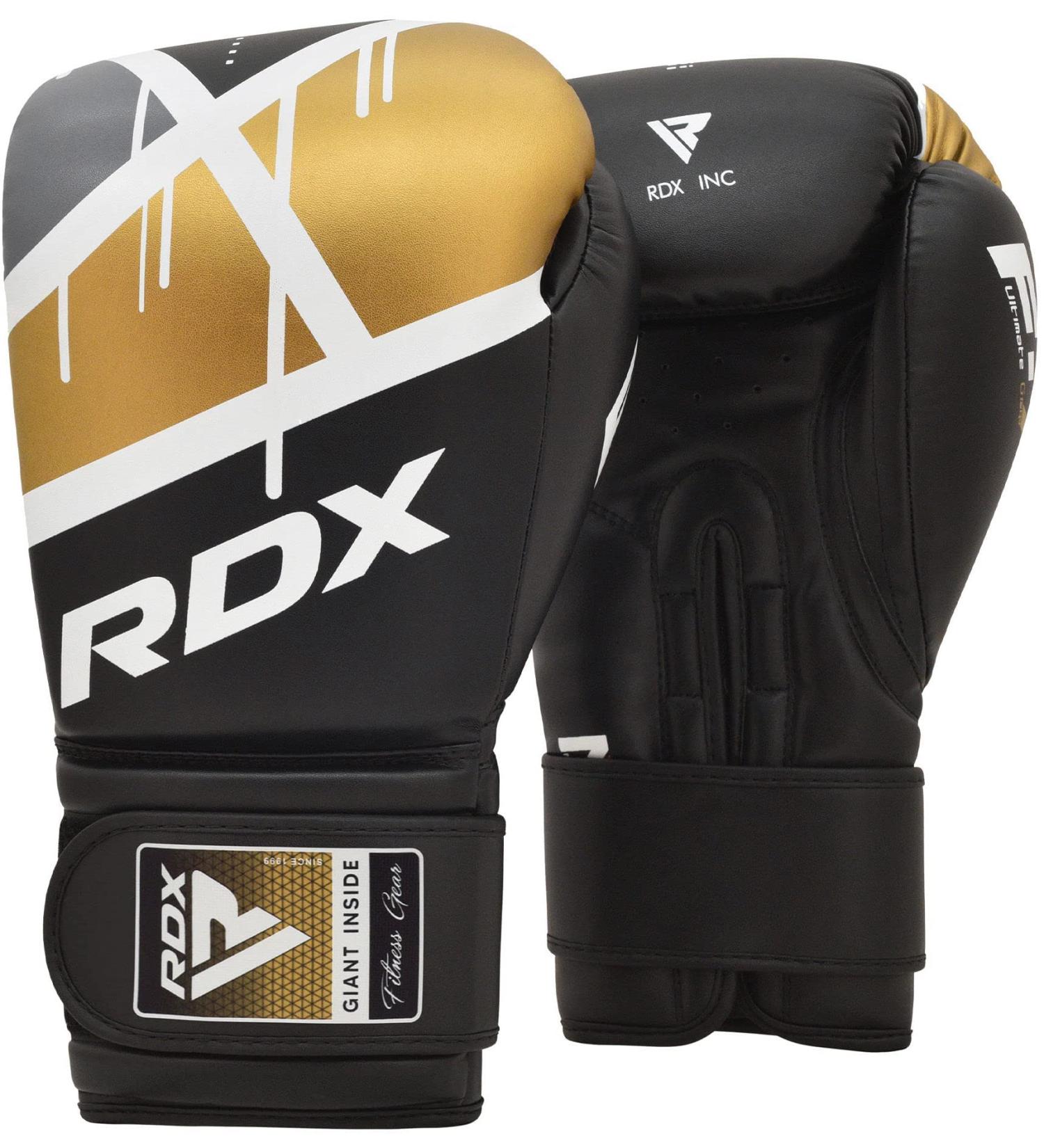 RDX Boxing Gloves for Muay Thai & Kickboxing - Maya Hide Leather Sparring Gloves Sandbag & MMA Training - Available in 8 10 12 16oz for Men & Women - Black & Golden - Buy Online on GoSupps.com