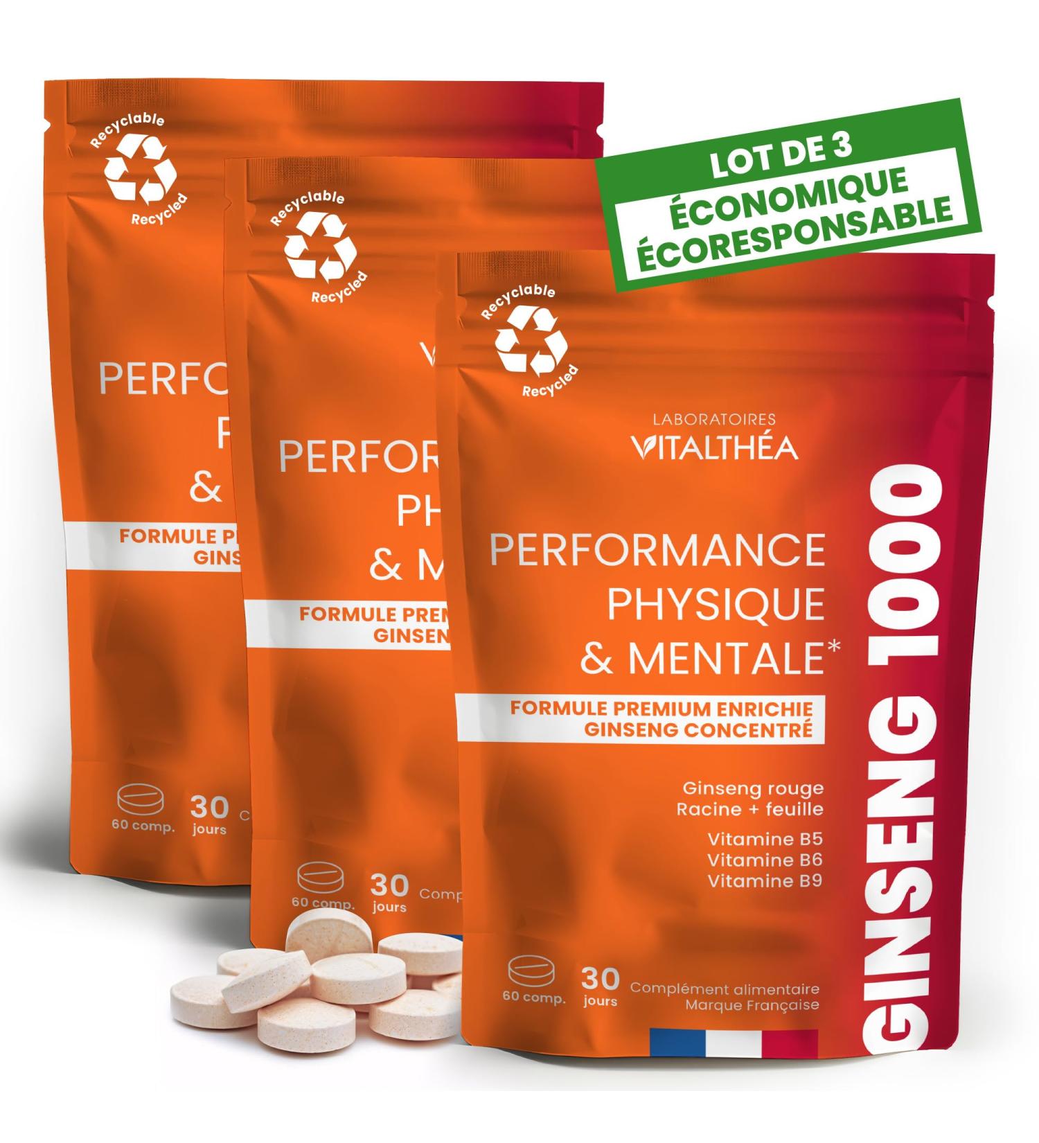 Red Ginseng | Form | Tone | Physical And Mental Performance | Vitamin B5 B6 B9 | Rich Formula And High Dosage | Made in France | 180 Tablets | 90 Day Treatment | VITALTHEA LABORATORIES - Buy Online on GoSupps.com