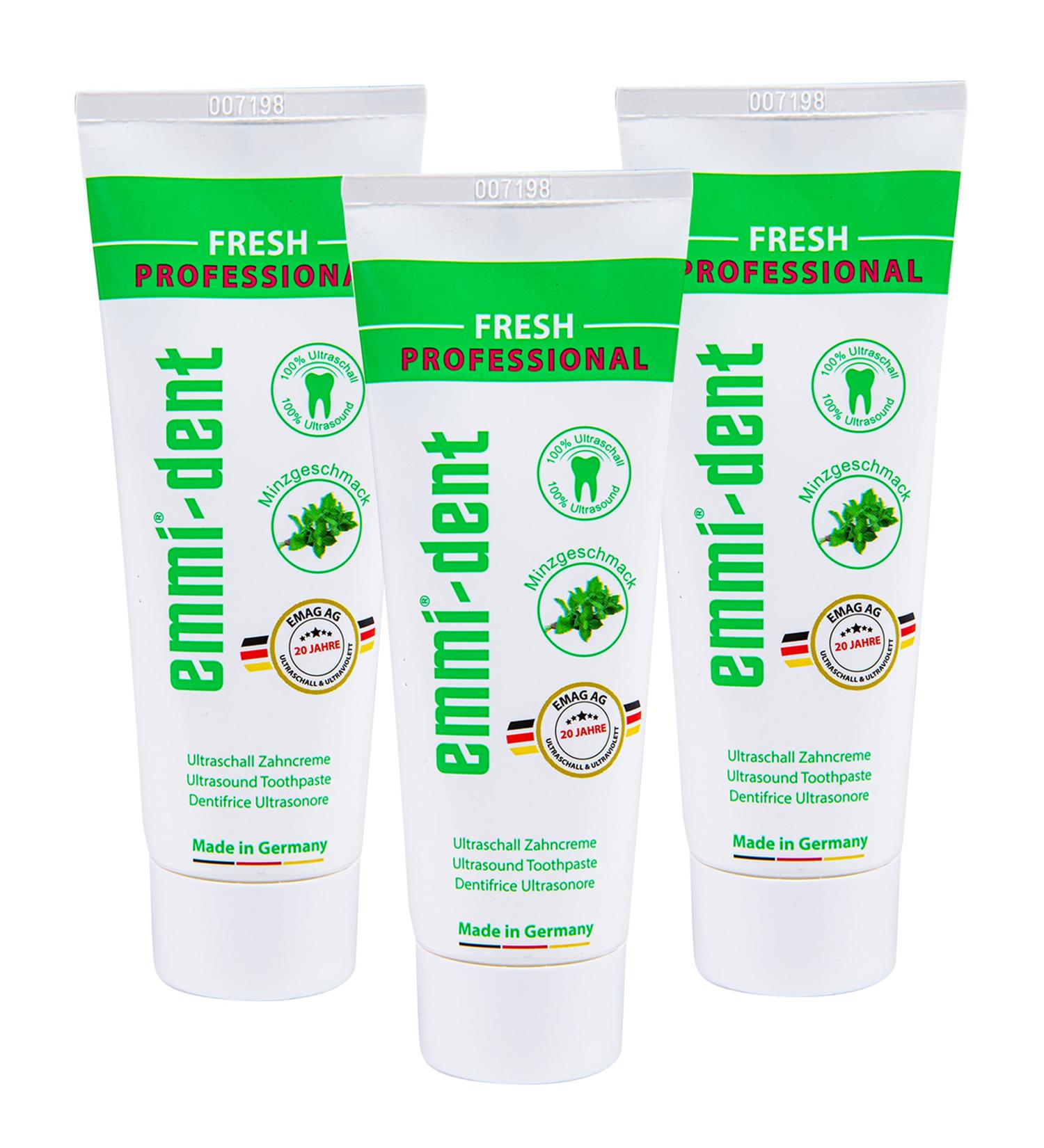 EMMI-Dent Ultrasound Toothpaste Fresh - Vegan & Gluten-Free 3x75ml Ideal for Sensitive Teeth & Gums Peppermint Flavor Microplastic-Free - Buy Online on GoSupps.com