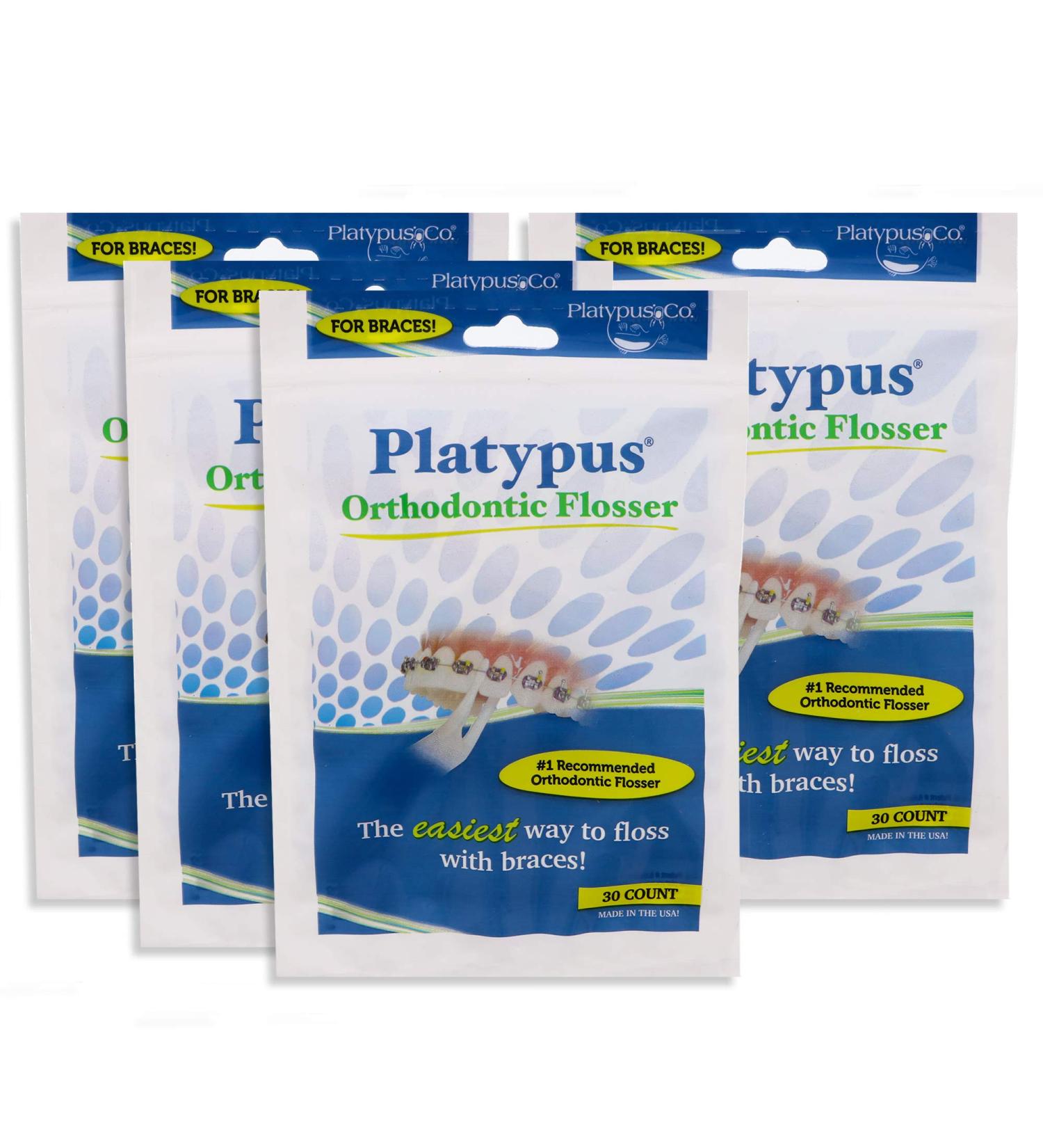 Platypus Orthodontic Flossers for Braces - 30 Count Bag (Pack of 4) | Unique Design Fits Under Arch Wire, Floss Entire Mouth in Less Than 2 Minutes | Increases Compliance by 84% - Buy Online on GoSupps.com