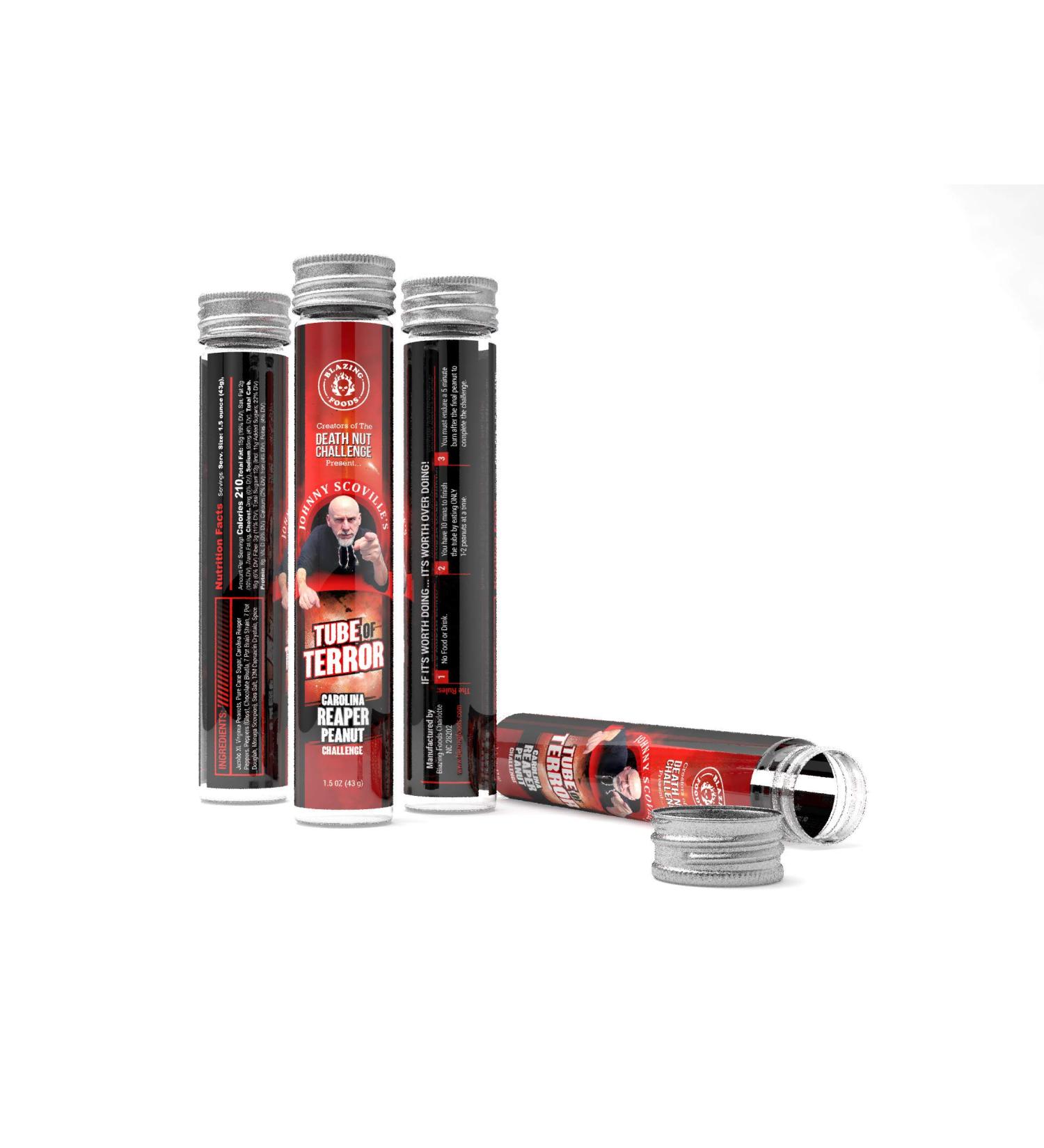 Tube of Terror Challenge: Hottest Carolina Reaper, Ghost & Scorpion Pepper Peanuts - Buy Online on GoSupps.com