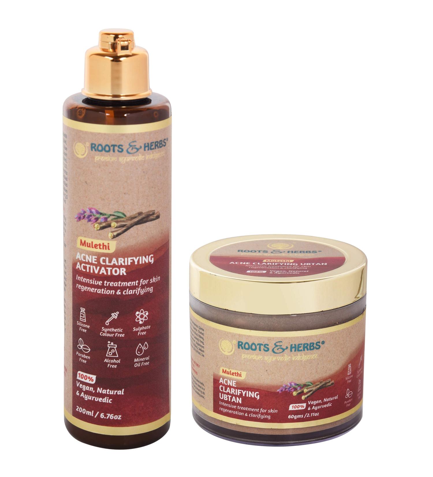 ROOTS AND HERBS Ayurvedic Face Ubtan & Activator Kit | 100% Vegan Paraben-Free Natural Acne Remedy | Mulethi & Tea Tree | International Shipping - Buy Online on GoSupps.com