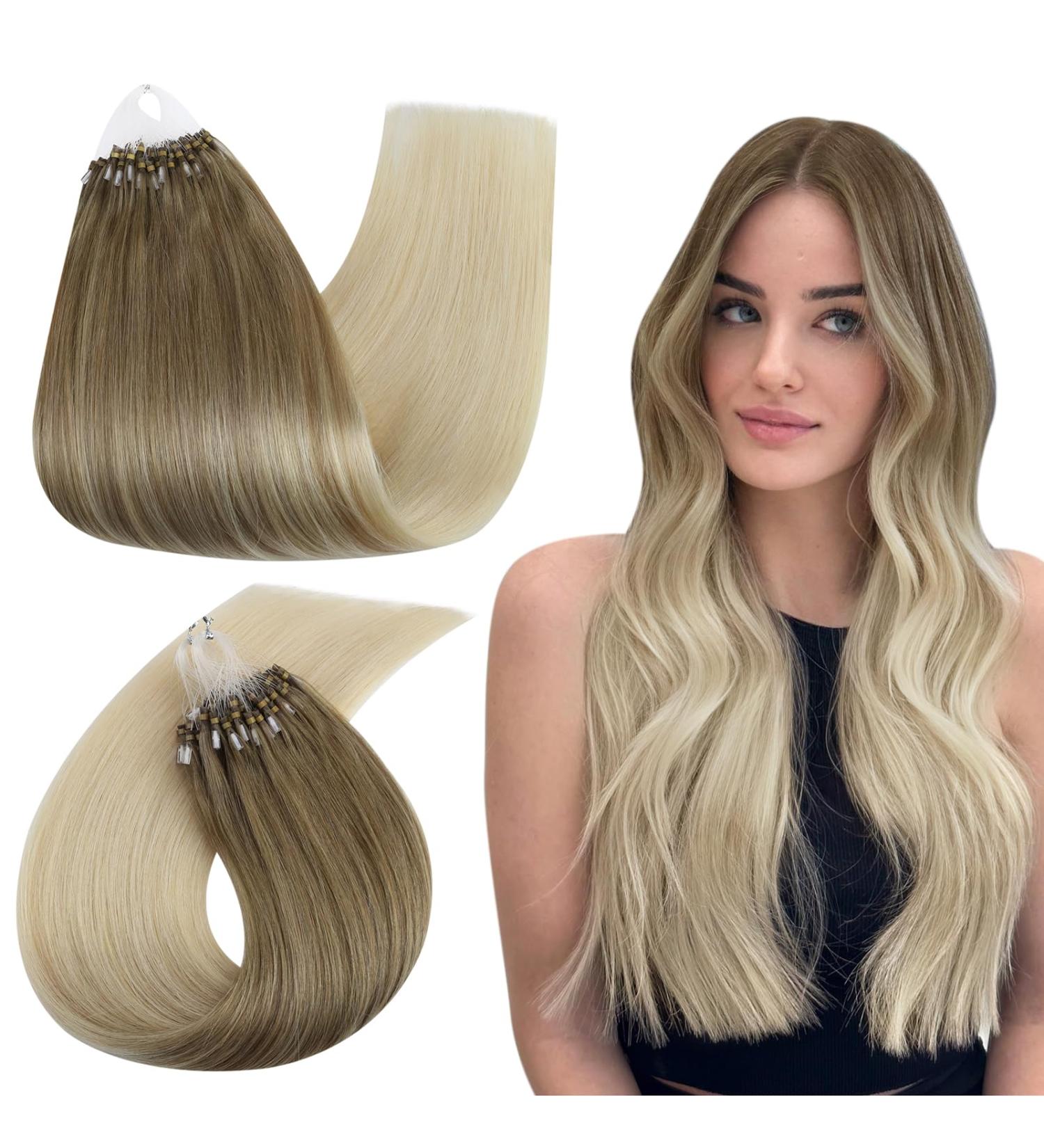 Ugeat Real Hair Microring Extensions - Ombre 60cm | Light Brown to White Blonde | 50g 1g Hair Highlights - Buy Online on GoSupps.com