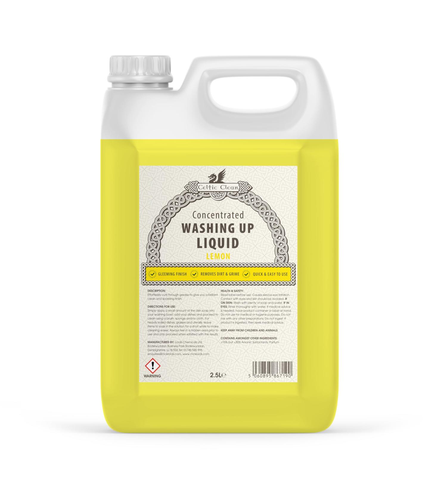 Celtic Clean Lemon Washing Up Liquid 2.5L - Powerful Grease-Cutting Formula - Buy Online on GoSupps.com