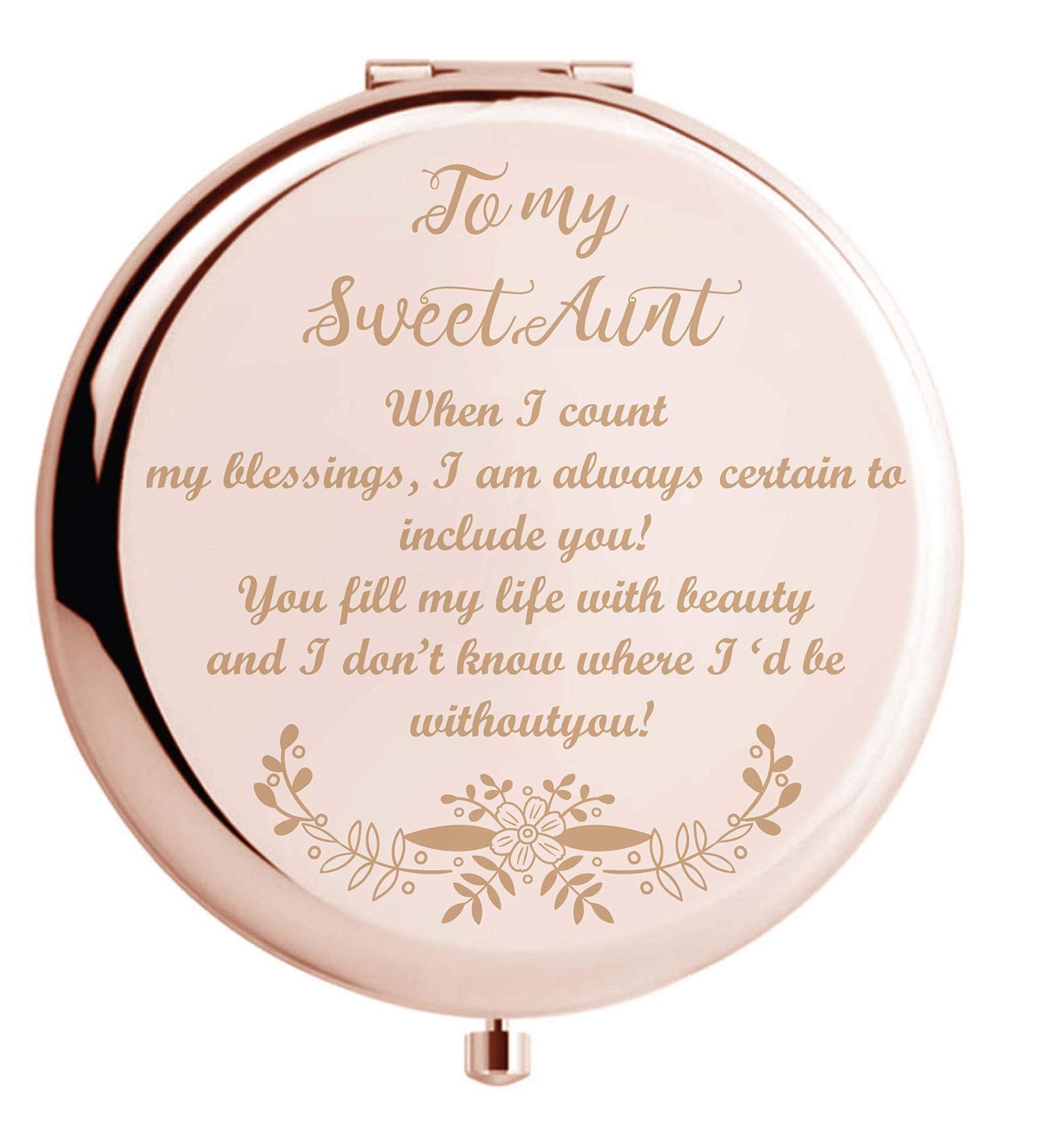 onederful Aunt Gifts from Nephew and Niece Aunt Birthday Gift Ideas  Rose Gold Compact Makeup Mirror Gift for Aunt  Thanksgiving Day  Christmas Mother s Day Present for Aunt(Sweet Aunt)