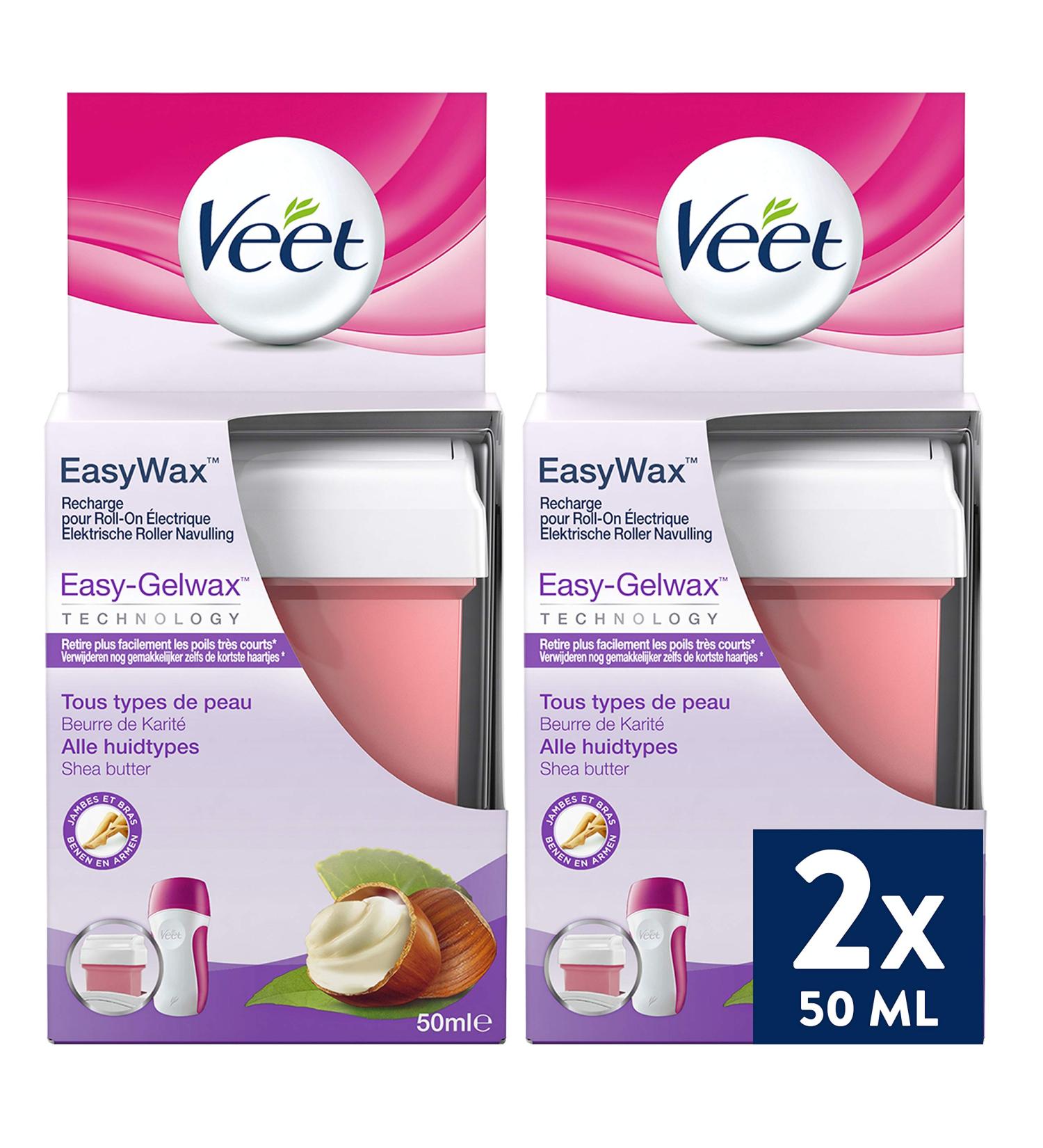 Veet - EasyWax - 2 Refills of Hot Wax Hair Removal 50 ml - Arms & Legs - Shea Butter - Buy Online on GoSupps.com