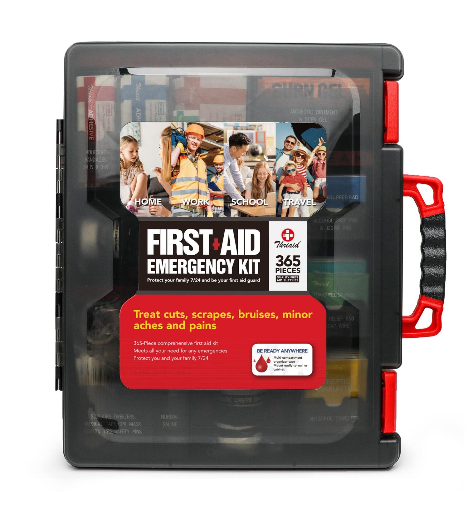365 Piece First Aid Kit | Durable Hard Case | Wall-Mountable | Ideal for Home, Office, Car, Travel | For Emergencies, Camping, Hiking | Black - Buy Online on GoSupps.com