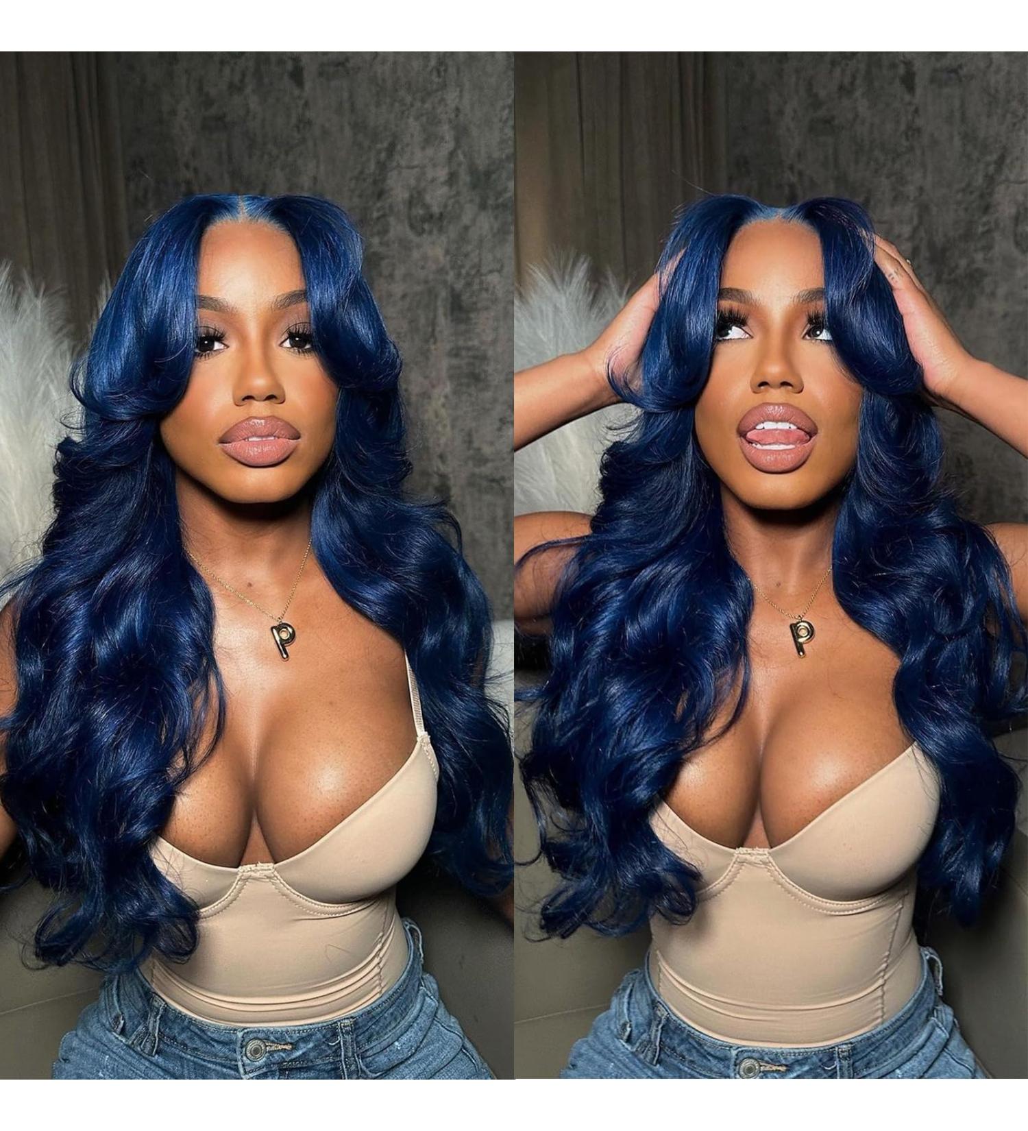X-TRESS 28 Blue HD Lace Front Wig for Black Women - Long Curly Synthetic Hair Wig with Pre-Plucked Baby Hair (Blue) - Buy Online on GoSupps.com