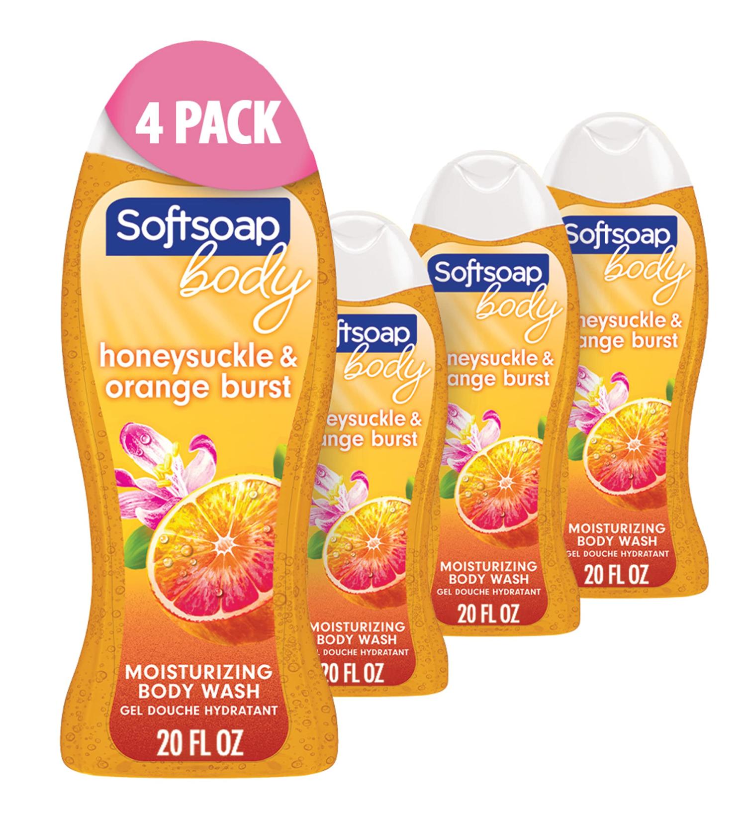 Softsoap Honeysuckle & Orange Burst Body Wash 20oz 4 Pack - Sweet Honeysuckle & Orange Scent - 80oz Total - Buy Online on GoSupps.com