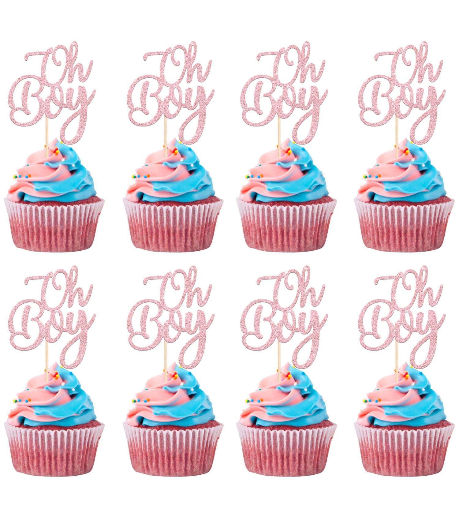 Rsstarxi 24 Pack Glitter Oh Boy Cupcake Toppers Celebrating Baby Boy Shower Cupcake Toothpicks Baby Shower Cake Decorations for Gender Reveal Boys Birthday Party Decorations Pink Style 2 Pink - Buy Online on GoSupps.com