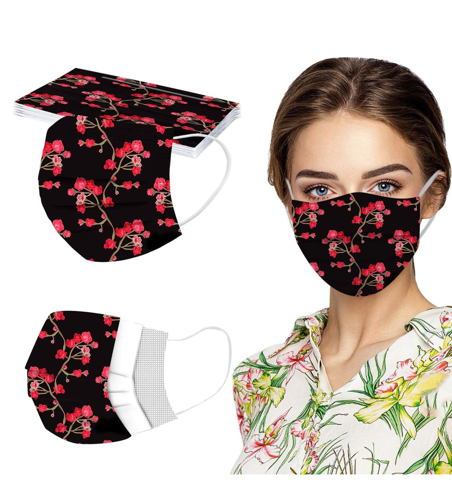 10PC Disposable Face_Masks Flower Print 3 Ply Breathable Face_Cover Flower Women Fashion Face Covering Protections Multicolor-1 As shown - Buy Online on GoSupps.com