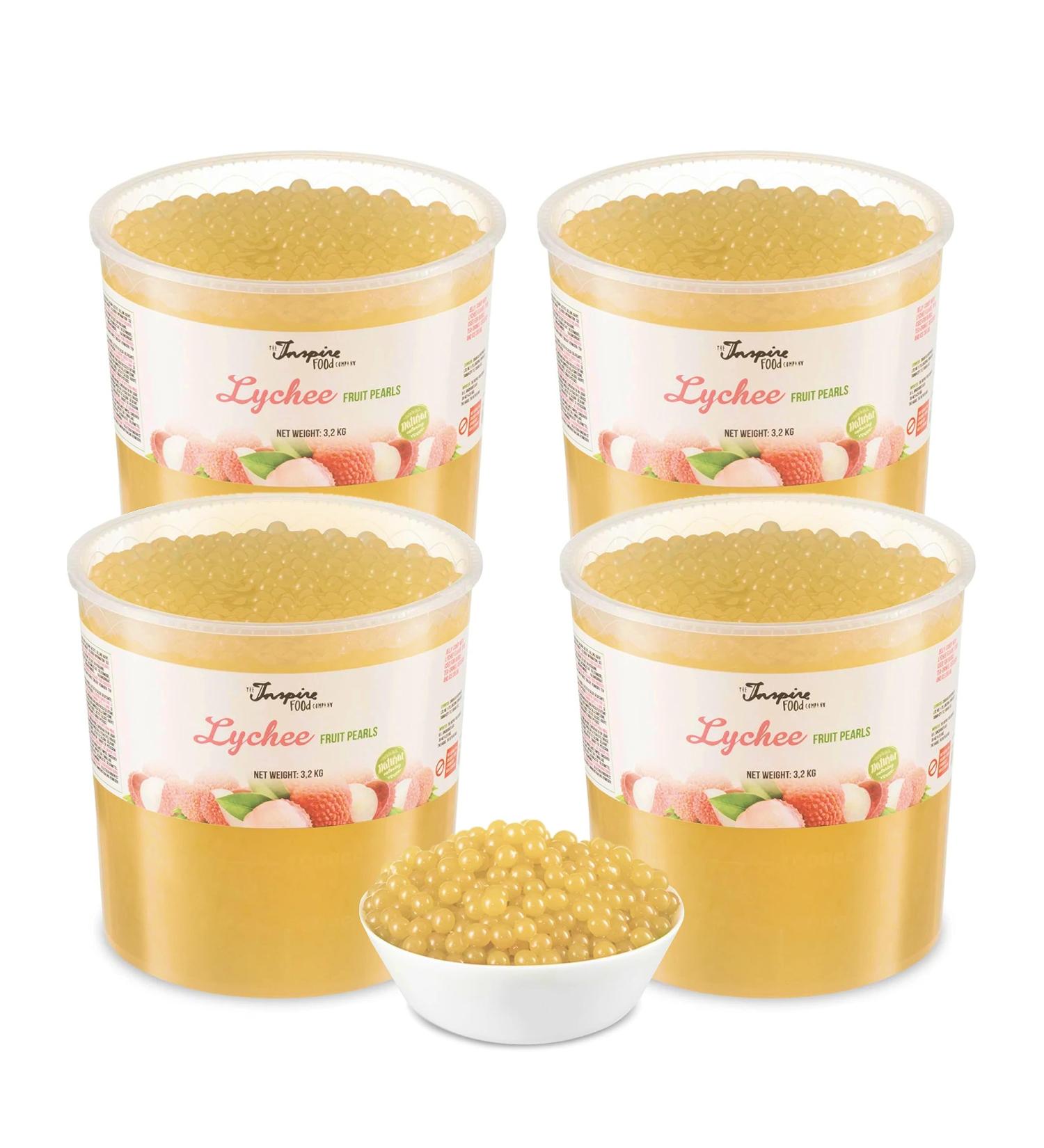 Inspire Food Litschi Popping Boba for Bubble Tea - 100% Vegetarian & Gluten-Free - 4 Cups of 3.2kg Beads - No Artificial Dyes - Buy Online on GoSupps.com