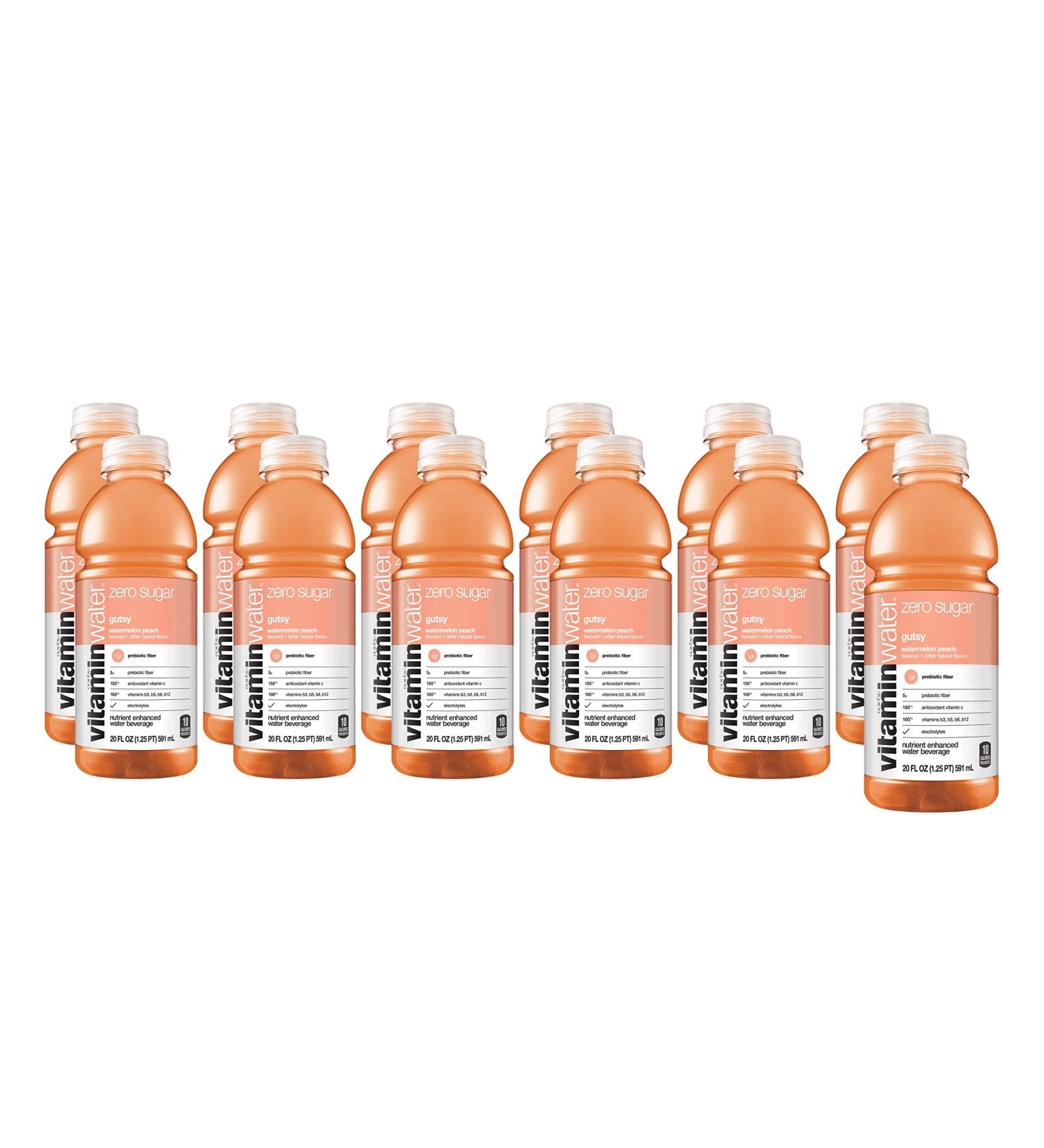 Vitamin Water ZERO Sugar | Gutsy Watermelon Peach 20oz Bottles - Pack of 12 | Nutrient Enhanced with Vitamins, Antioxidants & Electrolytes - Buy Online on GoSupps.com