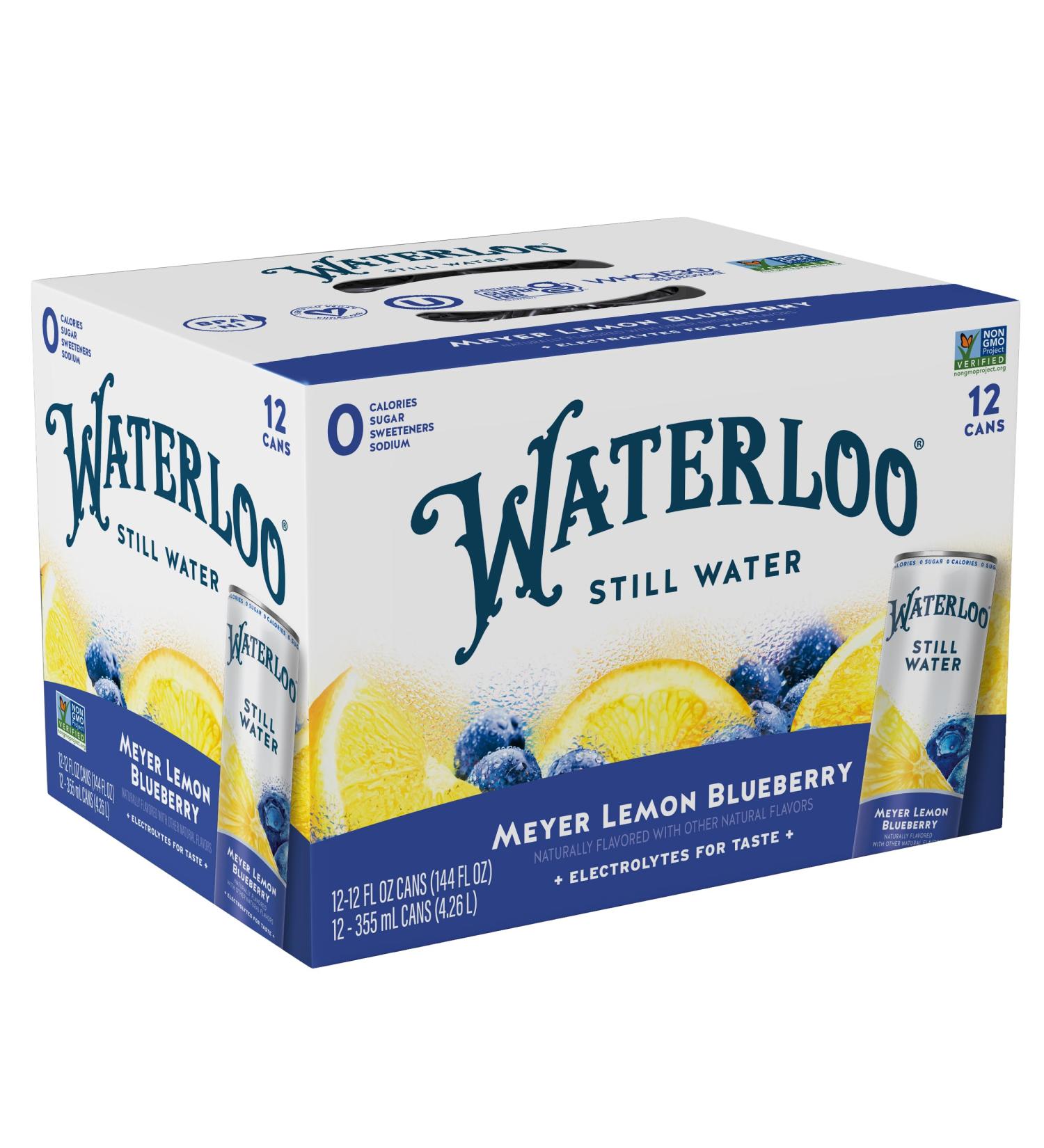 Shop Waterloo Still Water - Meyer Lemon Blueberry | Zero Calories Sugar & Sodium | 12 Fl Oz Cans (Pack of 12) - International Shipping Available - Buy Online on GoSupps.com