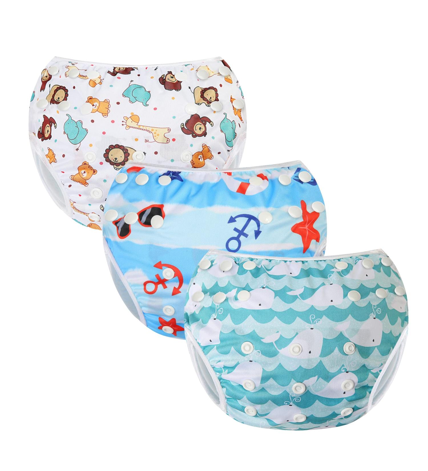 Mixidon Reusable Swim Nappy | Adjustable Size Baby Swimming Nappy 0-3 Years | Washable Nappy for Swimming Lesson - Zoo, Whale, Beach - Buy Online on GoSupps.com