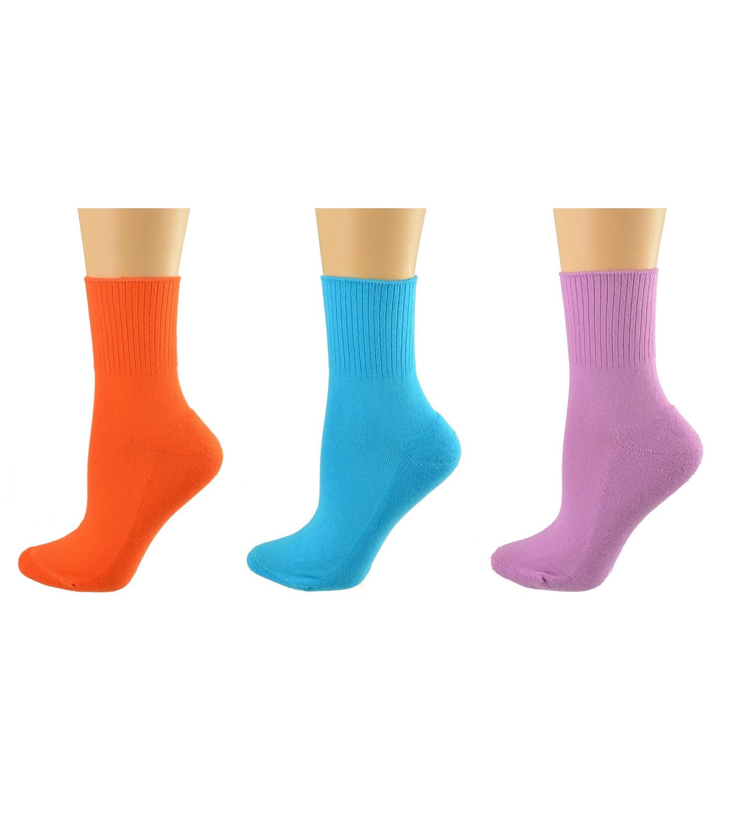 Sierra Socks Diabetic Hi-Ankle Cotton Socks - Ribbed & Wide Calf, Arthritic Cushioned, Arch Support - Blue Atoll/Golden/Grape - Buy Online on GoSupps.com