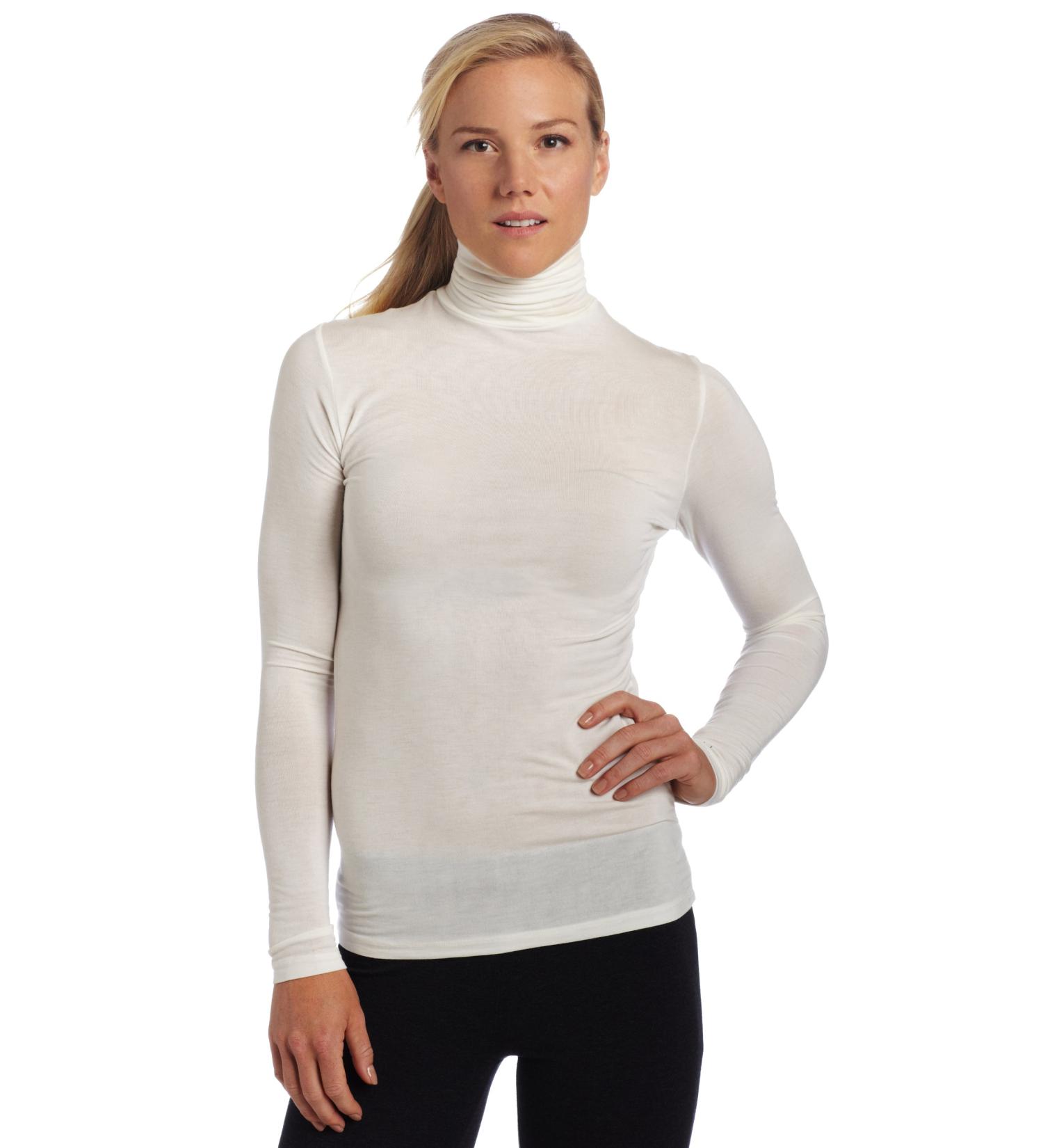 Cuddle Duds Women's Softwear with Stretch Long Sleeve Turtle Neck Top Large Ivory