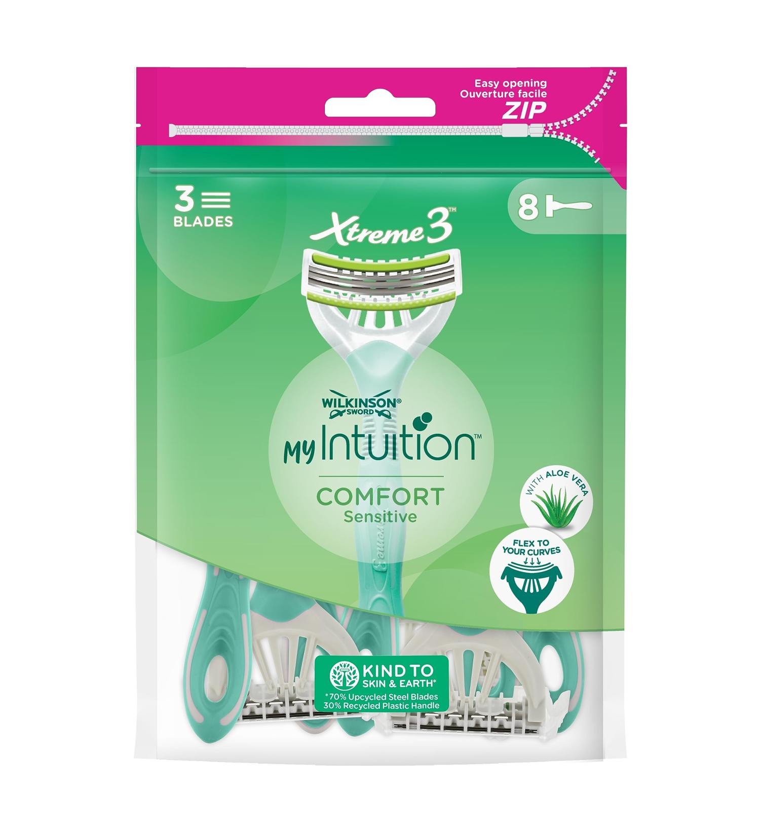 Wilkinson Sword - Myintuition Comfort Sensitive Xtreme 3 - disposable razor - shaver with 3 flexible blades for women - slide strips with aloe and jojoba - pack with 8 pieces