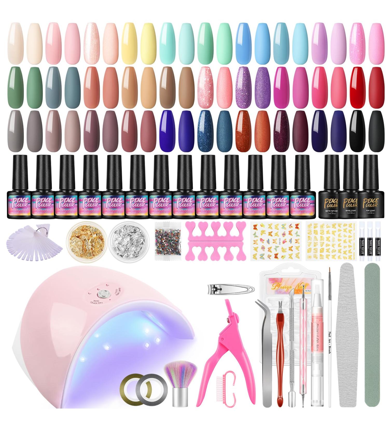 PEACECOLOR Gel Nail Starter Kit - 30 Colors with 36W Nail Lamp | UV LED Gel Polish Set with Matte Top & Base Coat | Manicure DIY Kit for Home Decoration - Buy Online on GoSupps.com