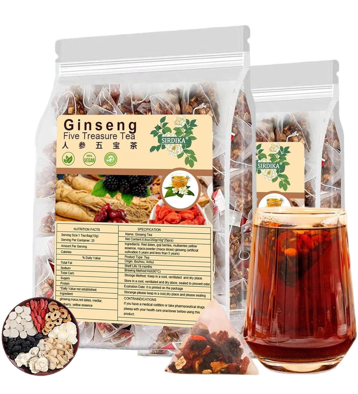 XKrmp Ginseng Five Treasure Tea Traditional Chinese Herbal Tea Bags Natural Blend with Mulberry & Goji Berry CaffeineFree Herbal Tea for Daily Relaxation 50 Bsgs - Buy Online on GoSupps.com