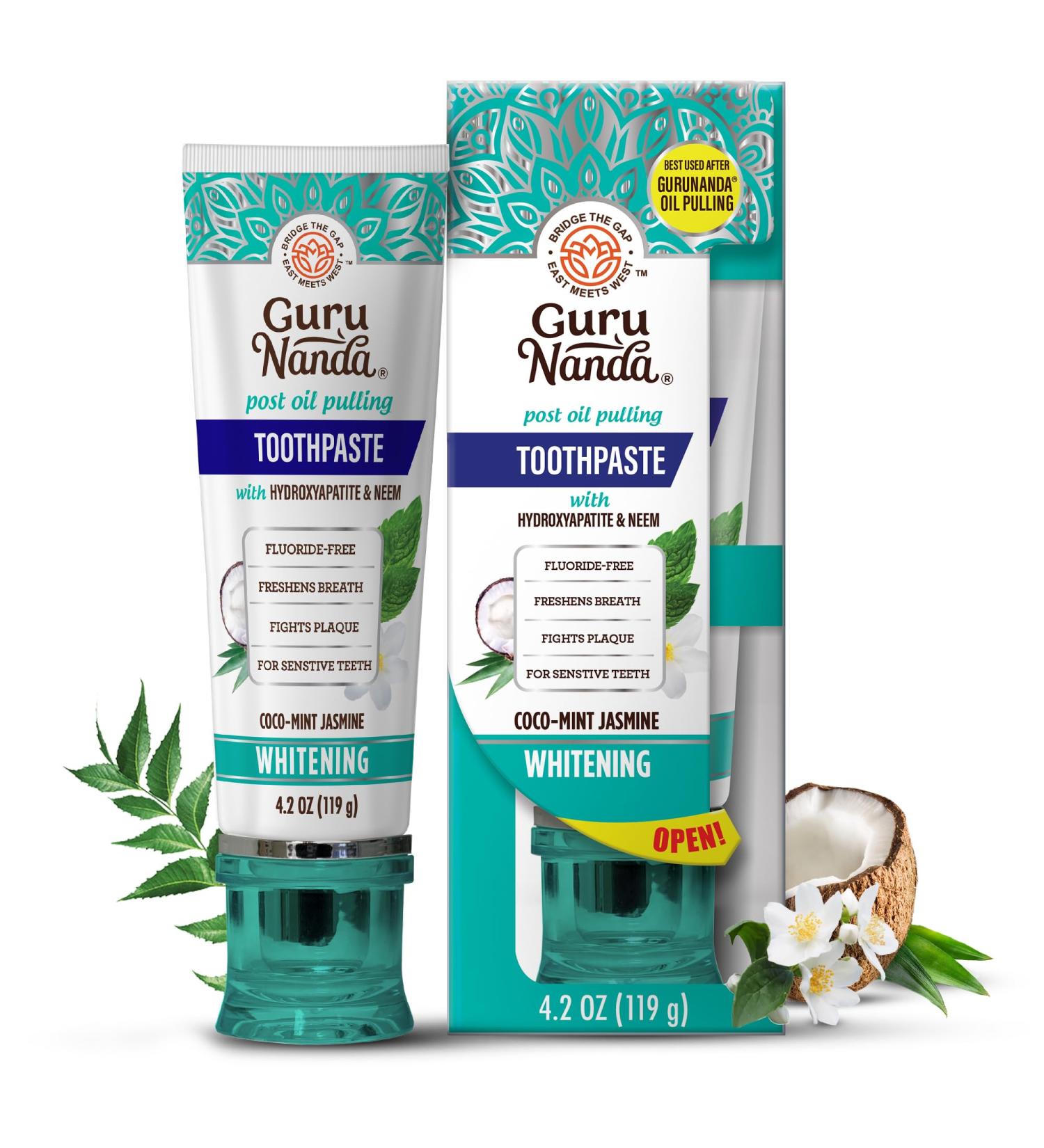 Buy GuruNanda Hydroxyapatite Toothpaste - SLS & Fluoride Free Whitening Natural CocoMint Jasmine Neem Freshens Breath & Fights Plaque - 4.2oz - International Shipping Available - Buy Online on GoSupps.com