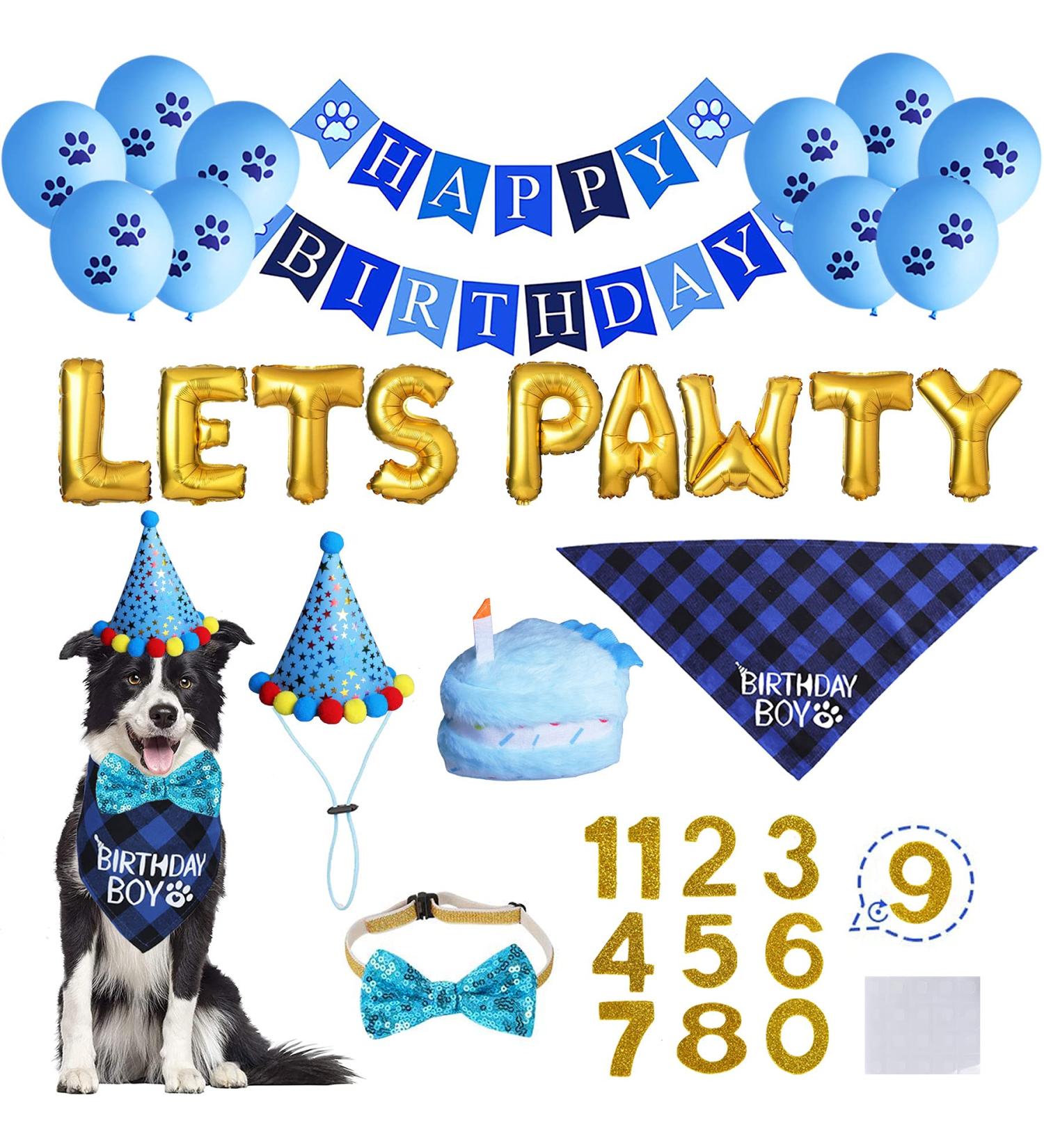 STMK Dog Birthday Party Supplies Dog Birthday Bandana Boy with Birthday Party Number Hat Bowtie Cake Toy Lets Pawty Paw Balloons Dog Happy Birthday Banner for Dog Puppy Birthday Party Supplies Blue - Buy Online on GoSupps.com