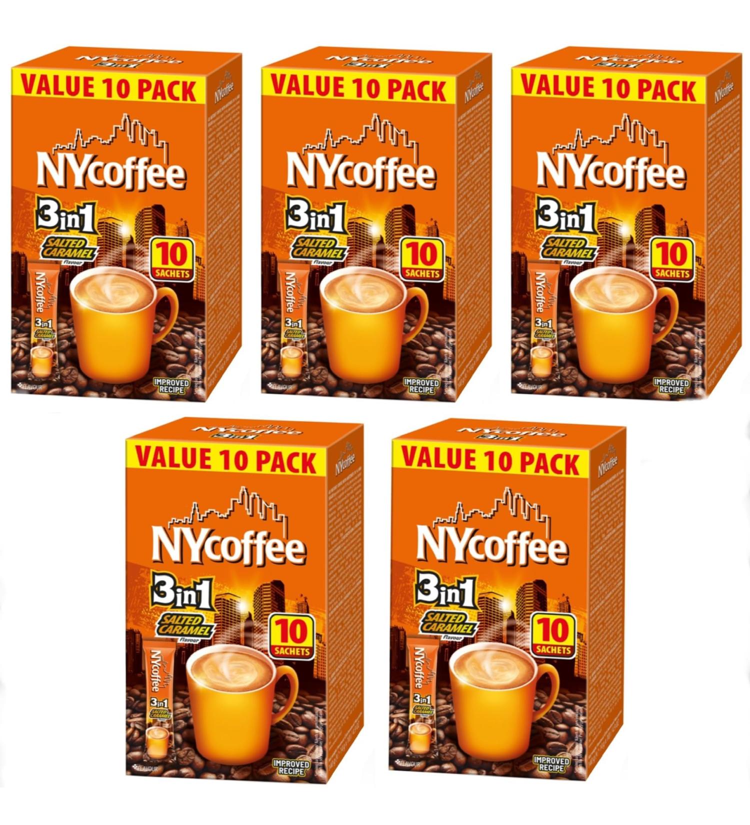 NY Coffee 3 in 1 Salted Caramel (50 Sachet in Total) 10 Sachets x 5 pack boxes - Buy Online on GoSupps.com