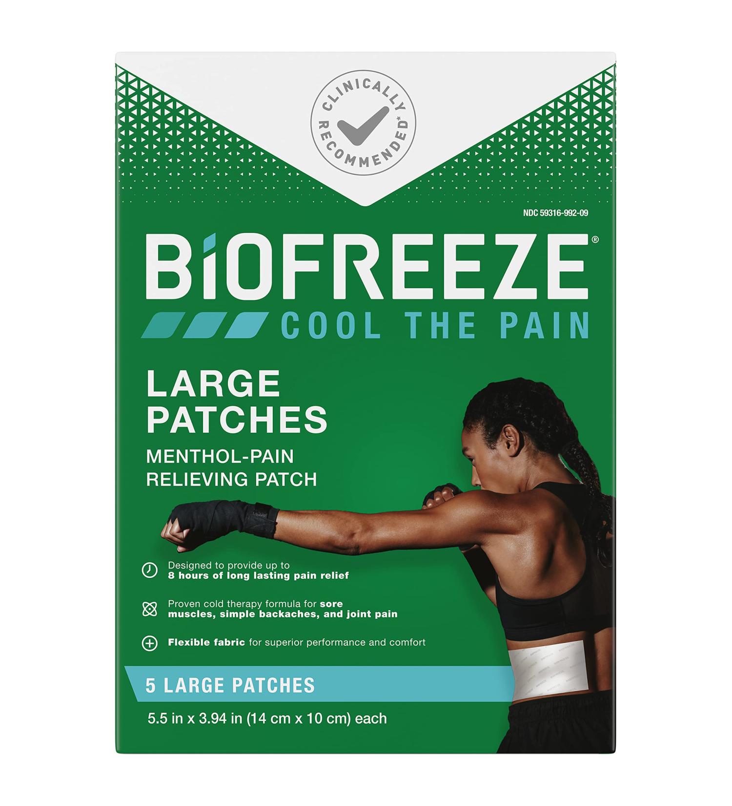Biofreeze Menthol Pain Relieving Patches (5 Patches) - Up to 8 Hours of Pain Relief for Sore Muscles, Arthritis, Backaches, Sprains, Bruises, Strains, and Joint Pain - Buy Online on GoSupps.com