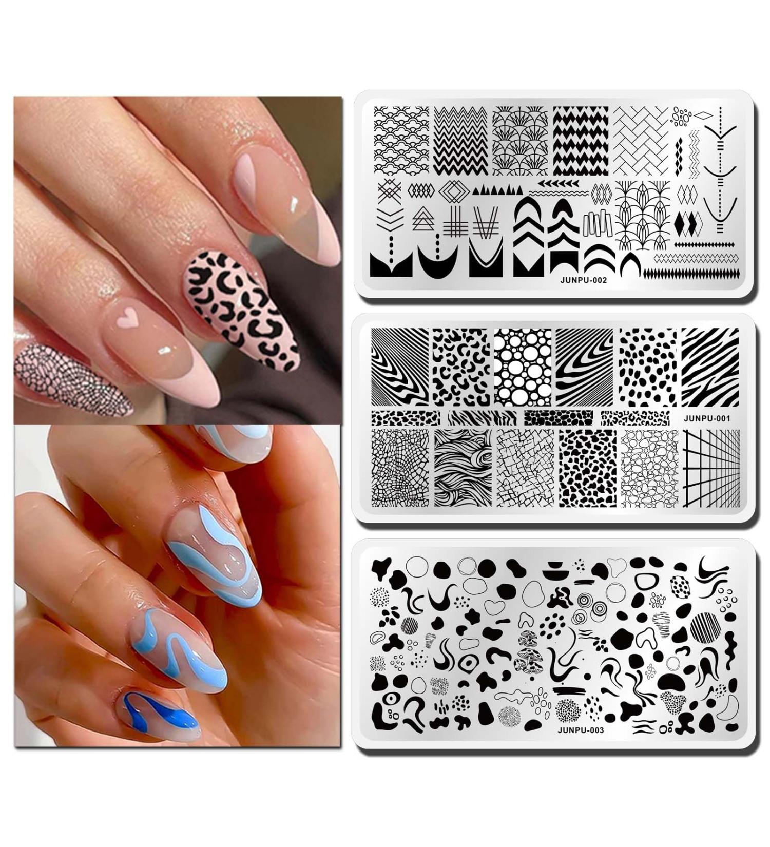 Geometric Swirl Leopard French Nail Stamping Plates Set - Nail Art Templates Kit - Buy Online on GoSupps.com