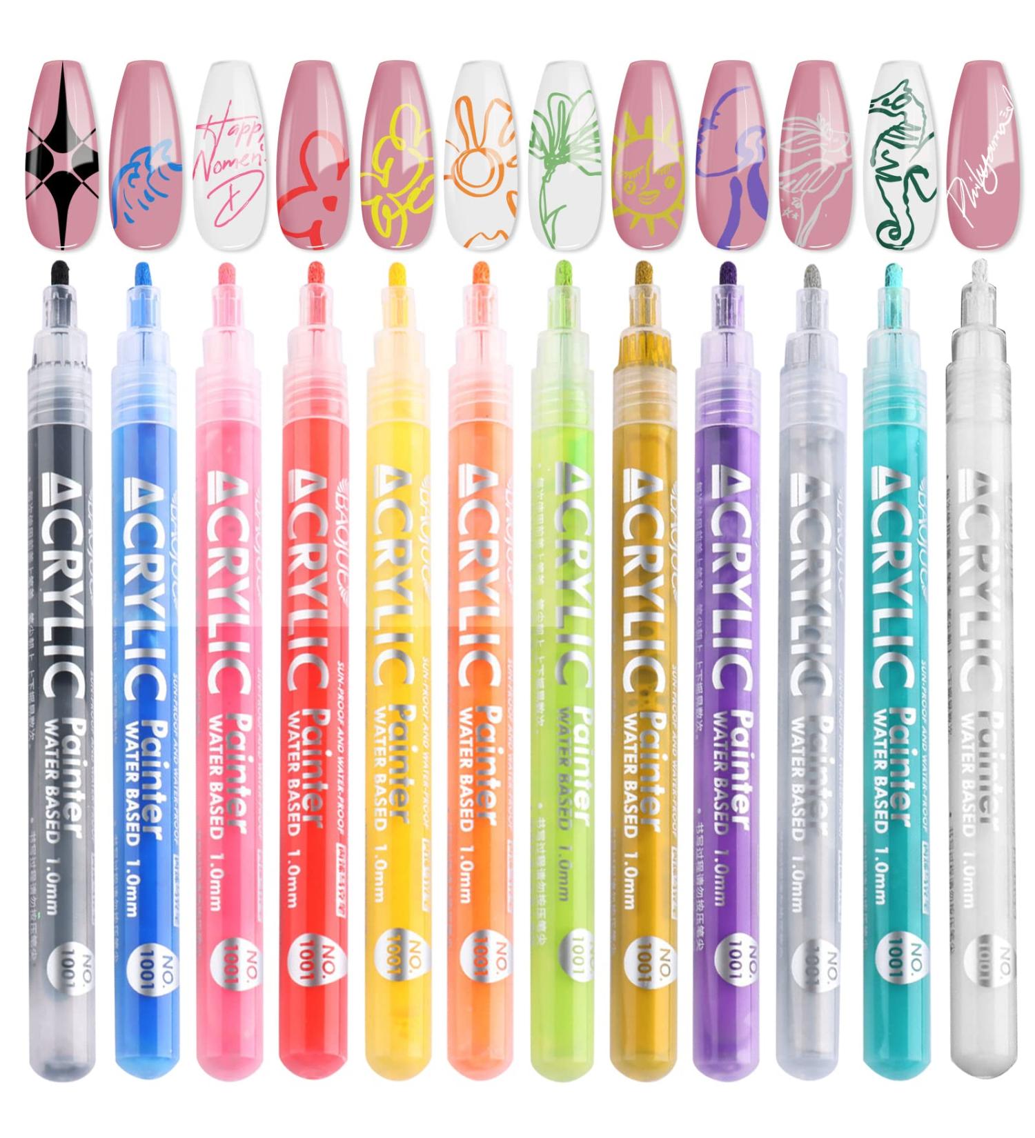U-Shinein 12 Colors Nail Art Pens - Waterproof 3D Painted Drawing Graffiti Pen for DIY Nail Painting - Buy Online on GoSupps.com
