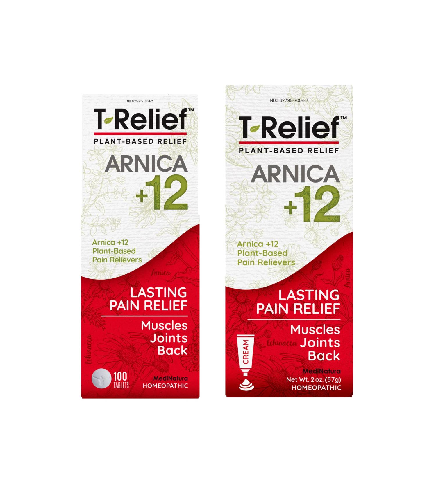 MediNatura T-Relief Arnica Natural Pain Relief Bundle - 100 ct Tablets & 2 oz Cream - Buy Online on GoSupps.com