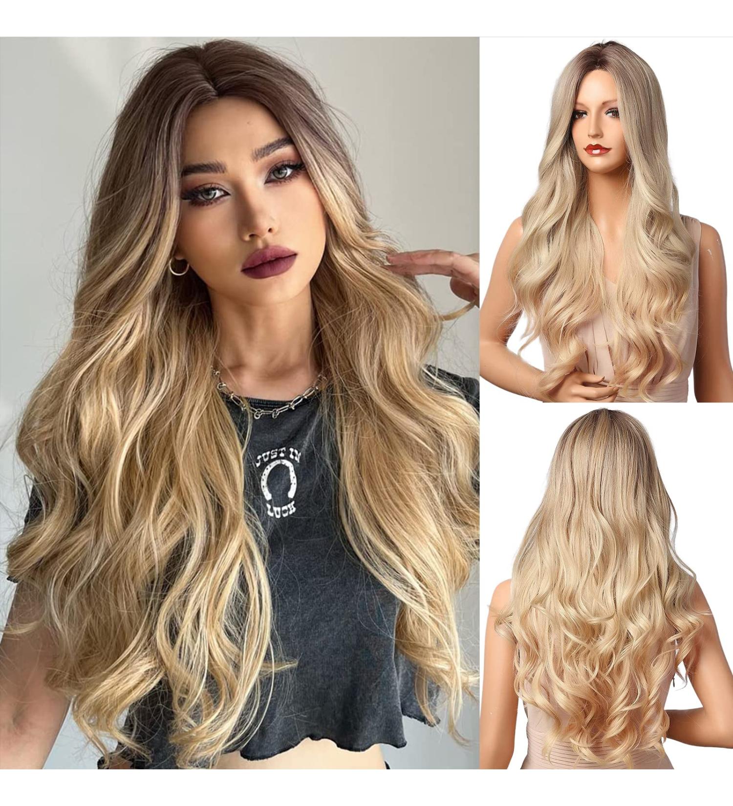 Esmee Long Curly Blonde Wig for Women - Natural Synthetic Heat-Resistant Hair for Daily Party & Cosplay - Brown Ombre Blonde - Buy Online on GoSupps.com