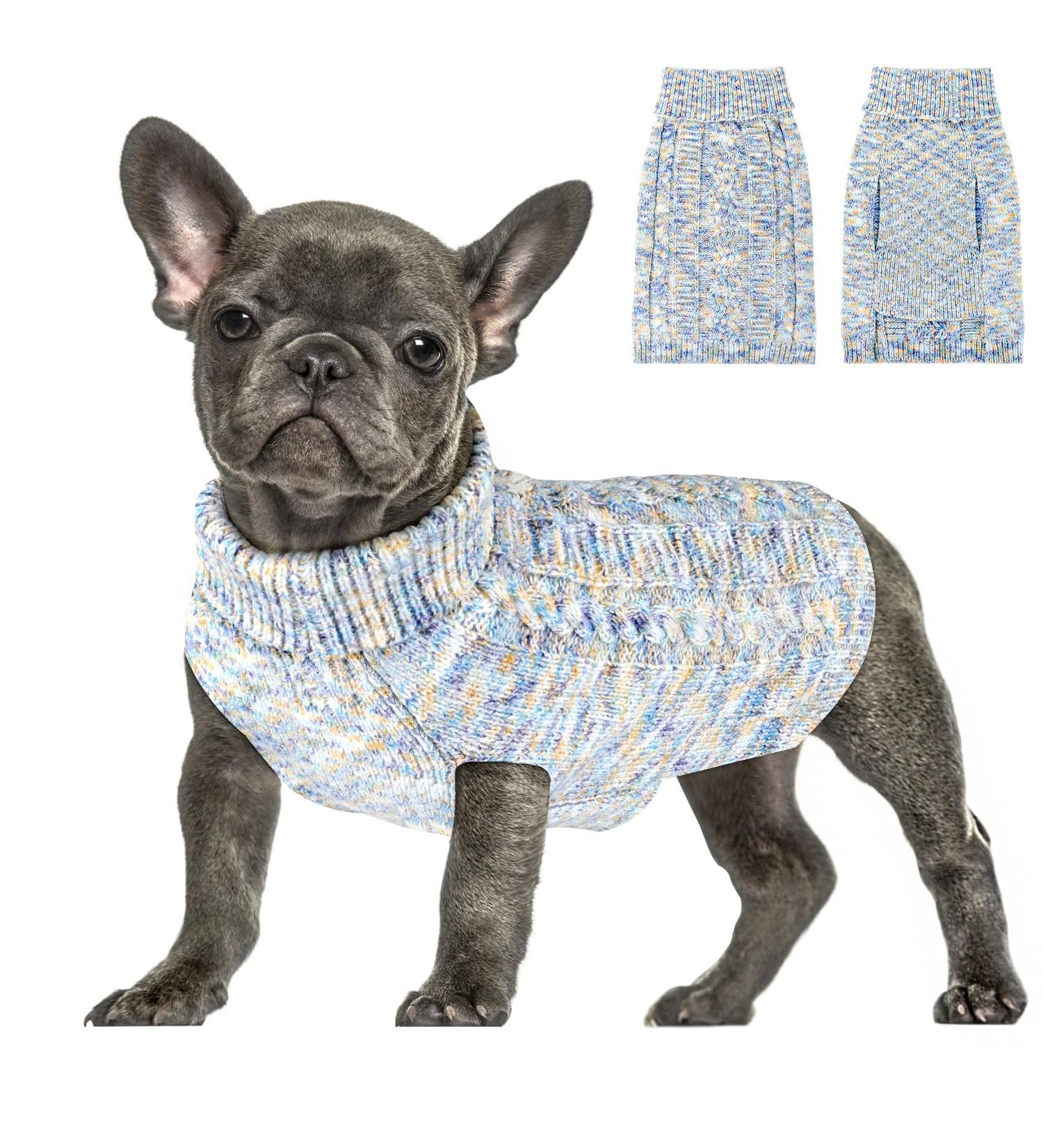 Slowton Small Dog Sweater - Turtleneck Pet Knit Sweater for Dachshunds & Chihuahuas - Cozy Winter Clothes for Small to Medium Dogs - Light Blue - Buy Online on GoSupps.com