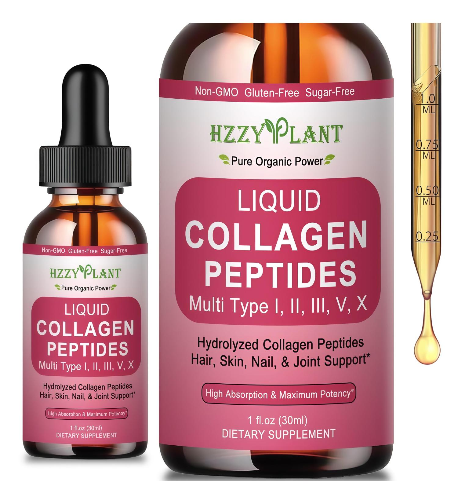 Liquid Collagen Peptides - Multi Collagen for Women Type I II III V X with Glucosamine MSM Hyaluronic Acid High Absorption Hydrolyzed Collagen Peptides Drops for Skin Hair Nail & Joint Non-GMO - Buy Online on GoSupps.com