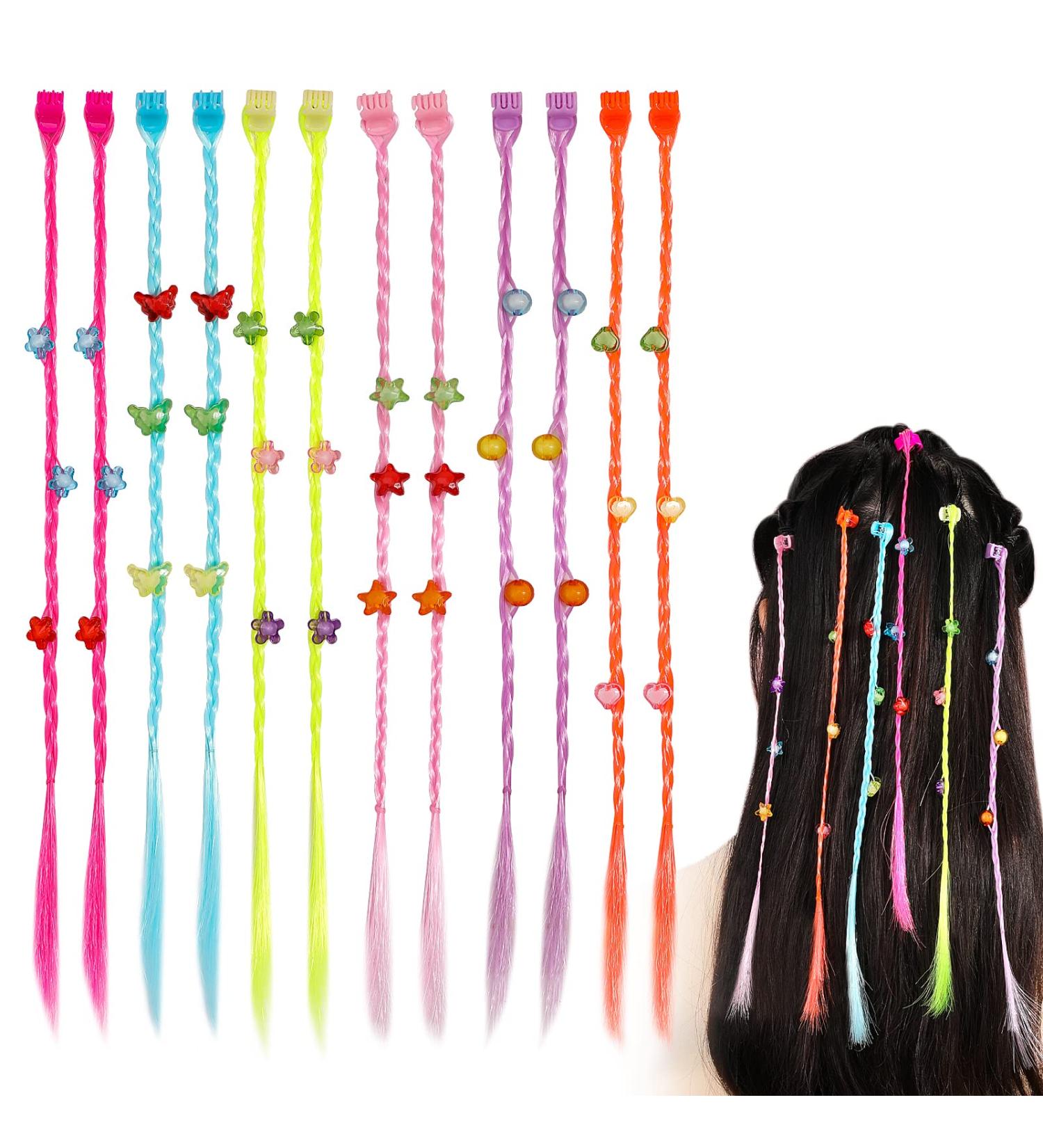 Shop HIFOT Colorful Hair Strands for Kids - 12 Synthetic Clip-In Extensions & Accessories for Braiding Fun! - Buy Online on GoSupps.com