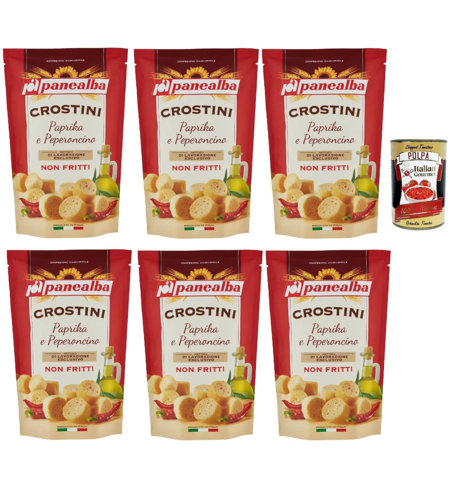 Panealba Crostini Crostini Croutons with pepper and chilli peppers 6 x 100 g + Gourmet Italian polpa 400 g - Buy Online on GoSupps.com