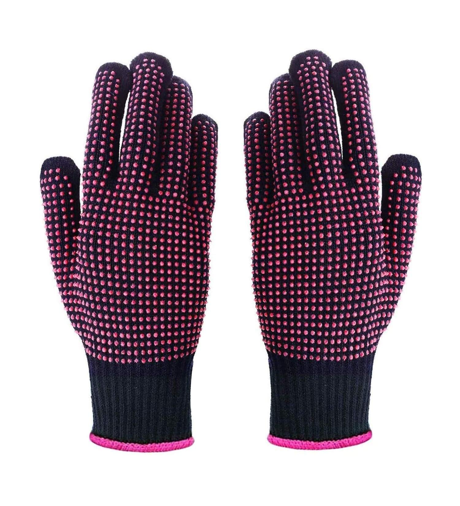 LEEQ 2 Pieces Heat Resistant Gloves Silicone Non-Slip Gloves for Hair Styling Curling Iron Fit All Hand Sizes (Rose red Silicone dots) - Buy Online on GoSupps.com