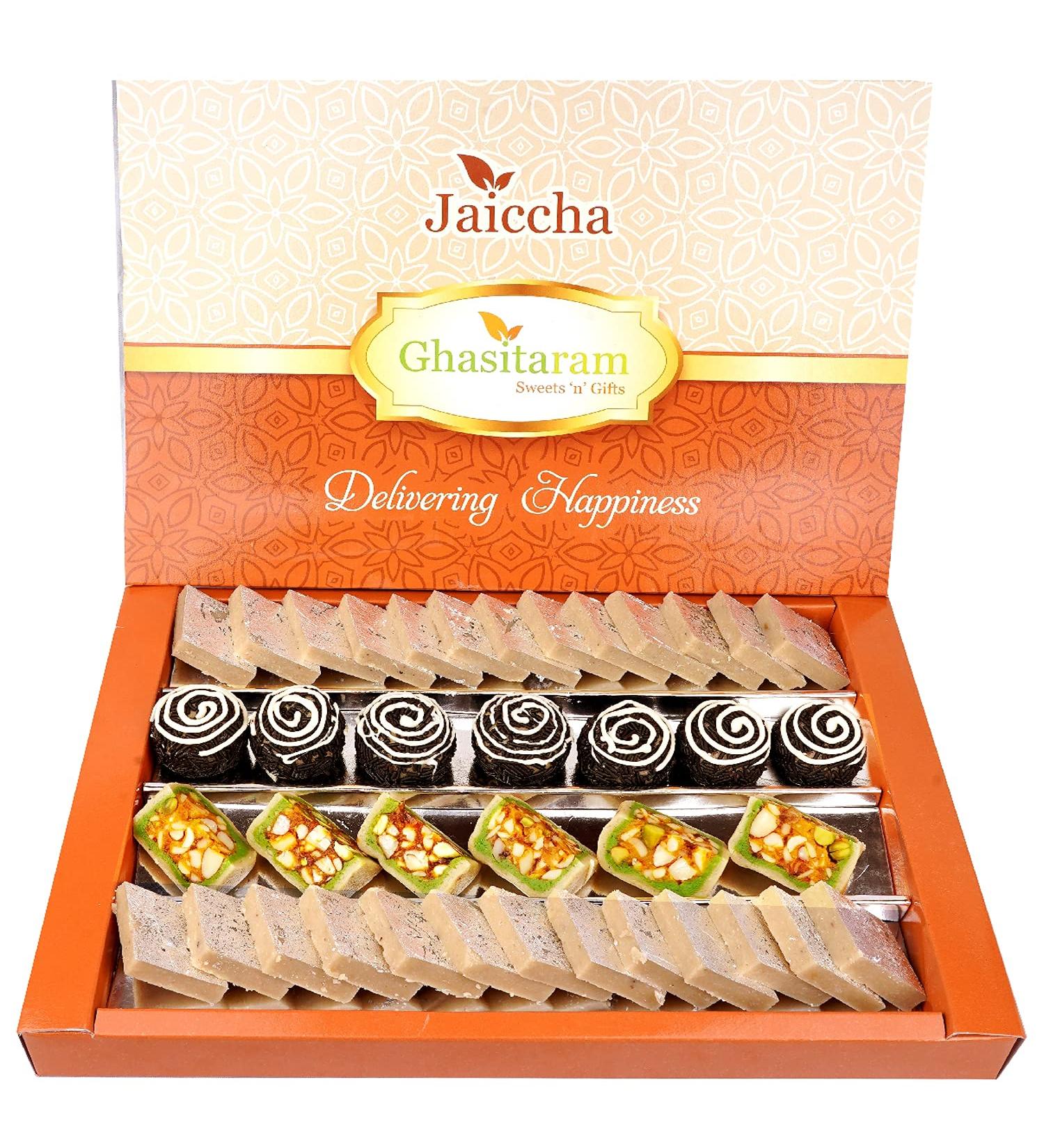 Jaiccha Ghasitaram Sweets-Dryfruit Fancy Sweets with Kaju Katli 800 GMS |Gift for Diwali Holi Rakhi Valentine Christmas Birthday Anniversary Her Him| - Buy Online on GoSupps.com