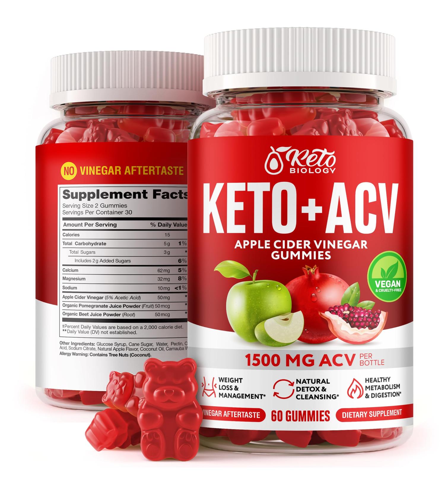 Keto ACV Gummies 1500 mg - Vegan Apple Cider Vinegar Weight Loss & Detox - Boost Metabolism & Energy - 60 Keto Gummies - Buy Online on GoSupps.com