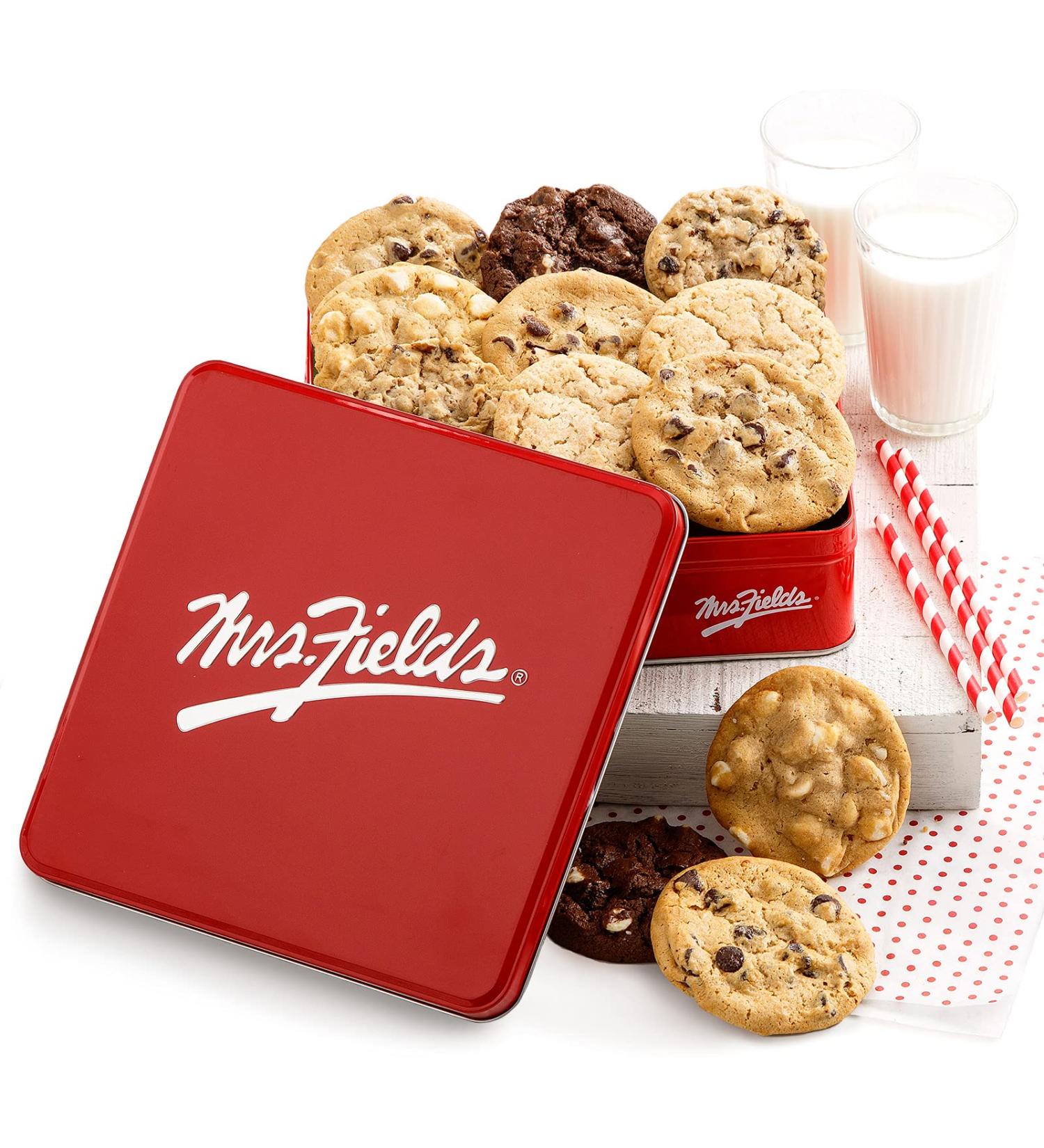 Mrs. Fields Cookies Full Dozen Signature Cookie Tin - 5 Flavors Included - Buy Online on GoSupps.com