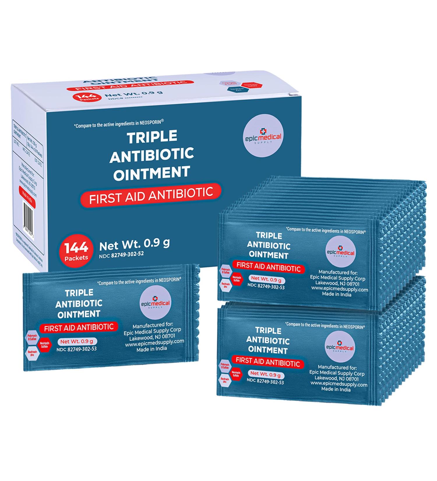 Triple Antibiotic Ointment Packets - 144 Box | Fast Healing First Aid Cream with Bacitracin Zinc & Neomycin Sulfate for Wounds Burns Cuts & Scratches - Buy Online on GoSupps.com