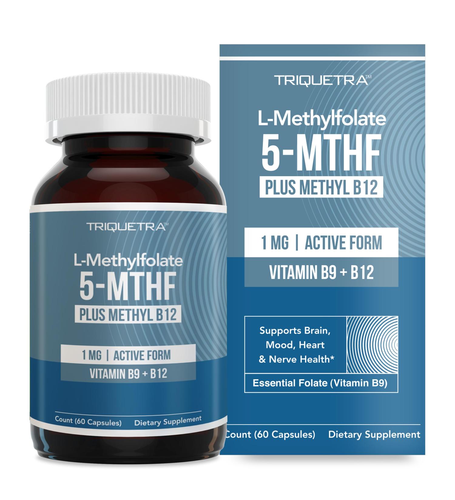 L Methyl Folate 1000 mcg Plus Methyl B12 Cofactor Active 5-MTHF Form - Supports Mood Methylation Cognition Highly Bioavailable Bioactive Forms of Vitamin B9 & B12 (60 Capsules 60 Servings) Unflavored 60 Count (Pack  - Buy Online on GoSupps.com