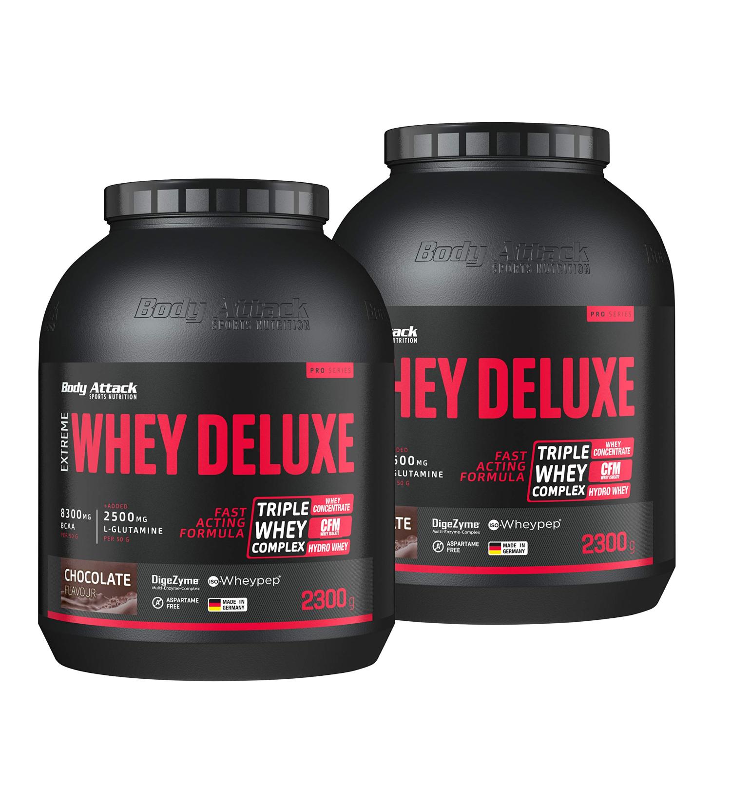 Body Attack Extreme Whey Deluxe Chocolate 2x2.3kg | Premium Protein Powder with Amino Acids | CFM Whey Isolates | Low-Fat & Highly Soluble | Cologne List Approved - Buy Online on GoSupps.com