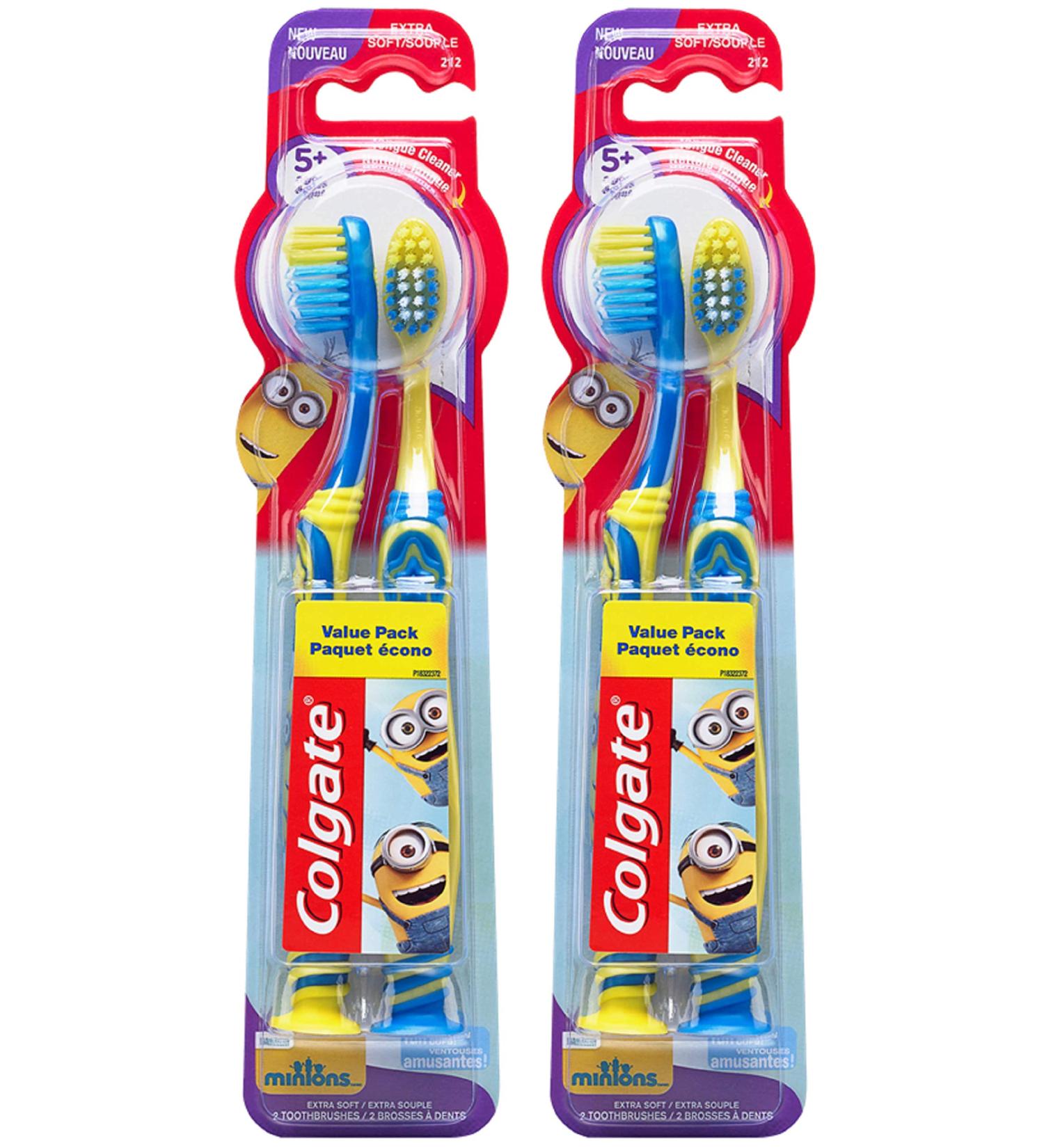 Colgate Kids Minions Toothbrush 4 Pack - Extra Soft Bristles, Suction Cup Holder - Buy Online on GoSupps.com