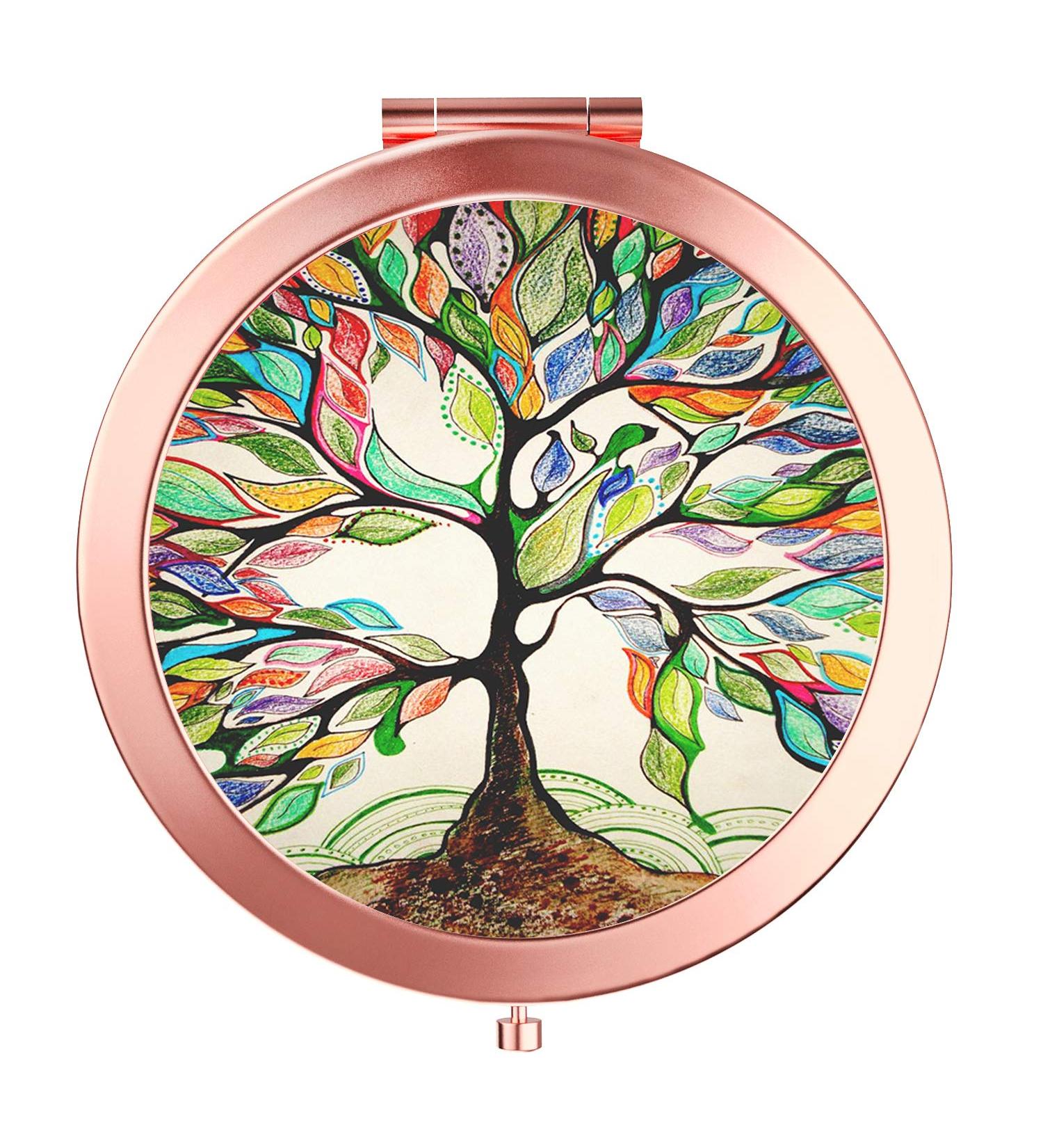 Imiao Rose Gold Compact Makeup Mirror with 2x 1x Magnification - Portable Hand Mirror for Women, Mothers, and Girls - Life Tree Design - Great Gift Idea - Buy Online on GoSupps.com